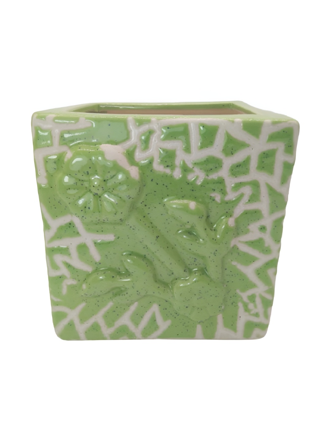 

INDIA MEETS INDIA Green & Cream-Coloured Abstract Printed Ceramic Planter