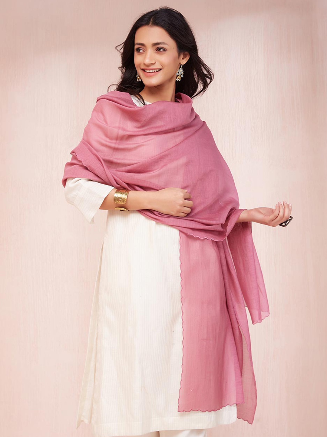 

Fabindia Cotton Silk Woven Dupatta, Pink