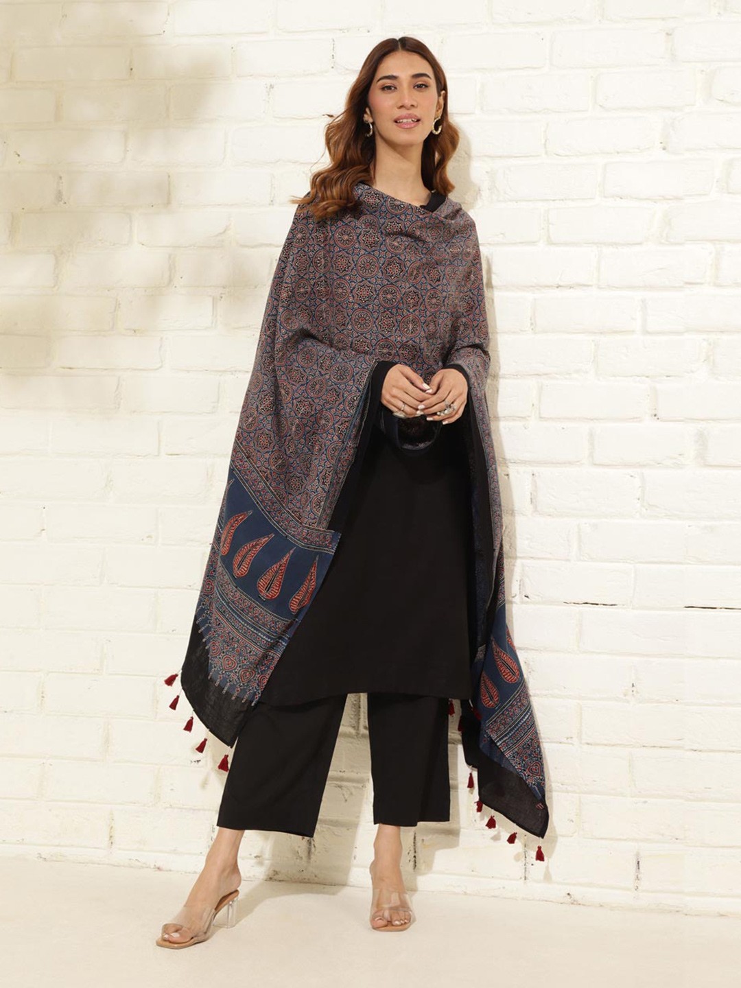 

Fabindia Ethnic Motifs Ajrakh Printed Dupatta, Blue