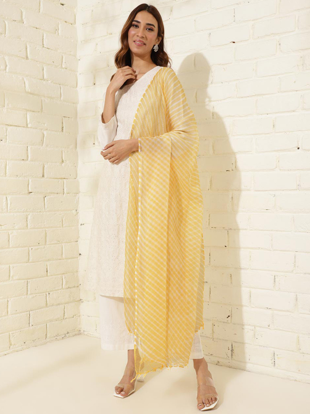

Fabindia Printed Cotton Silk Dupatta, Yellow