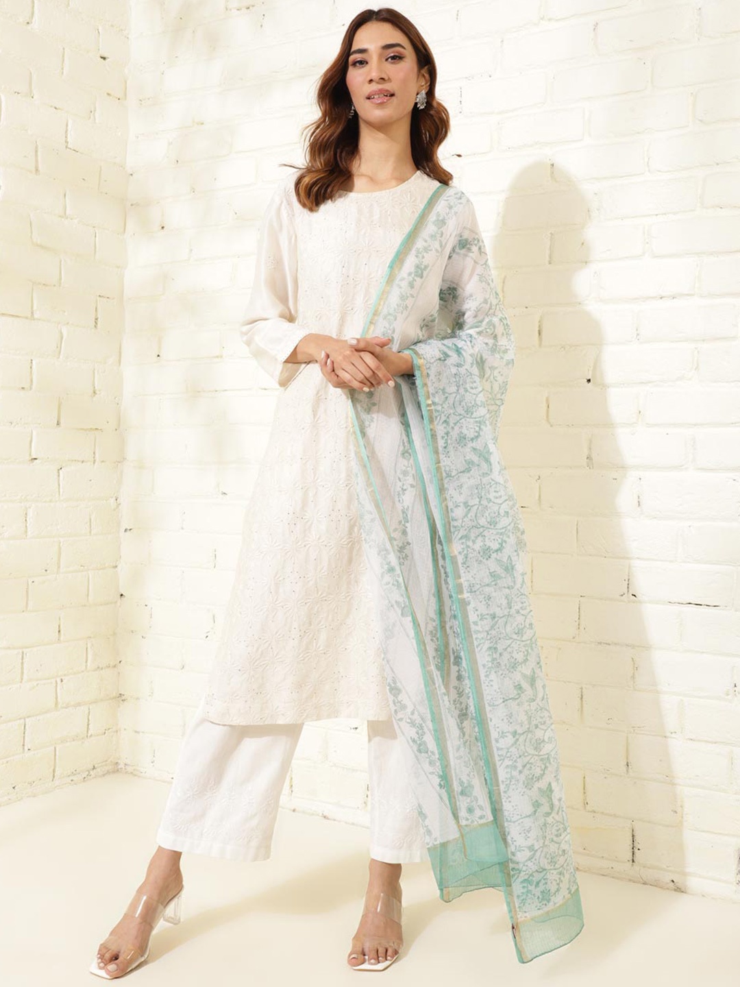 

Fabindia Ethnic Motifs Printed Cotton Silk Block Print Dupatta, White