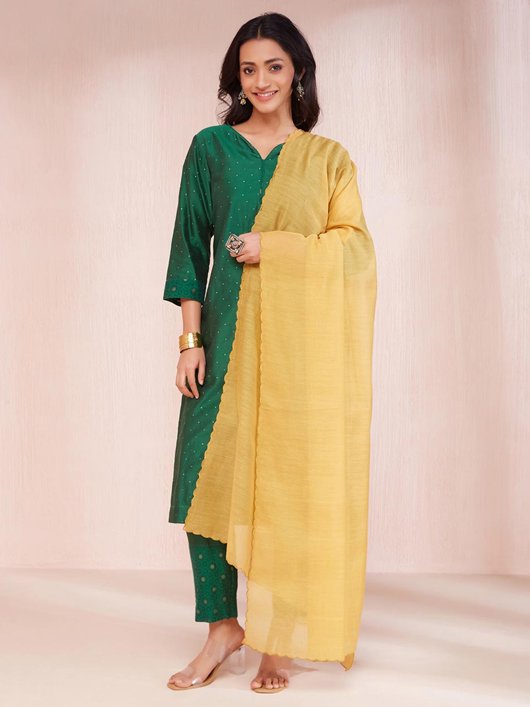 

Fabindia Woven Design Cotton Silk Dupatta, Mustard