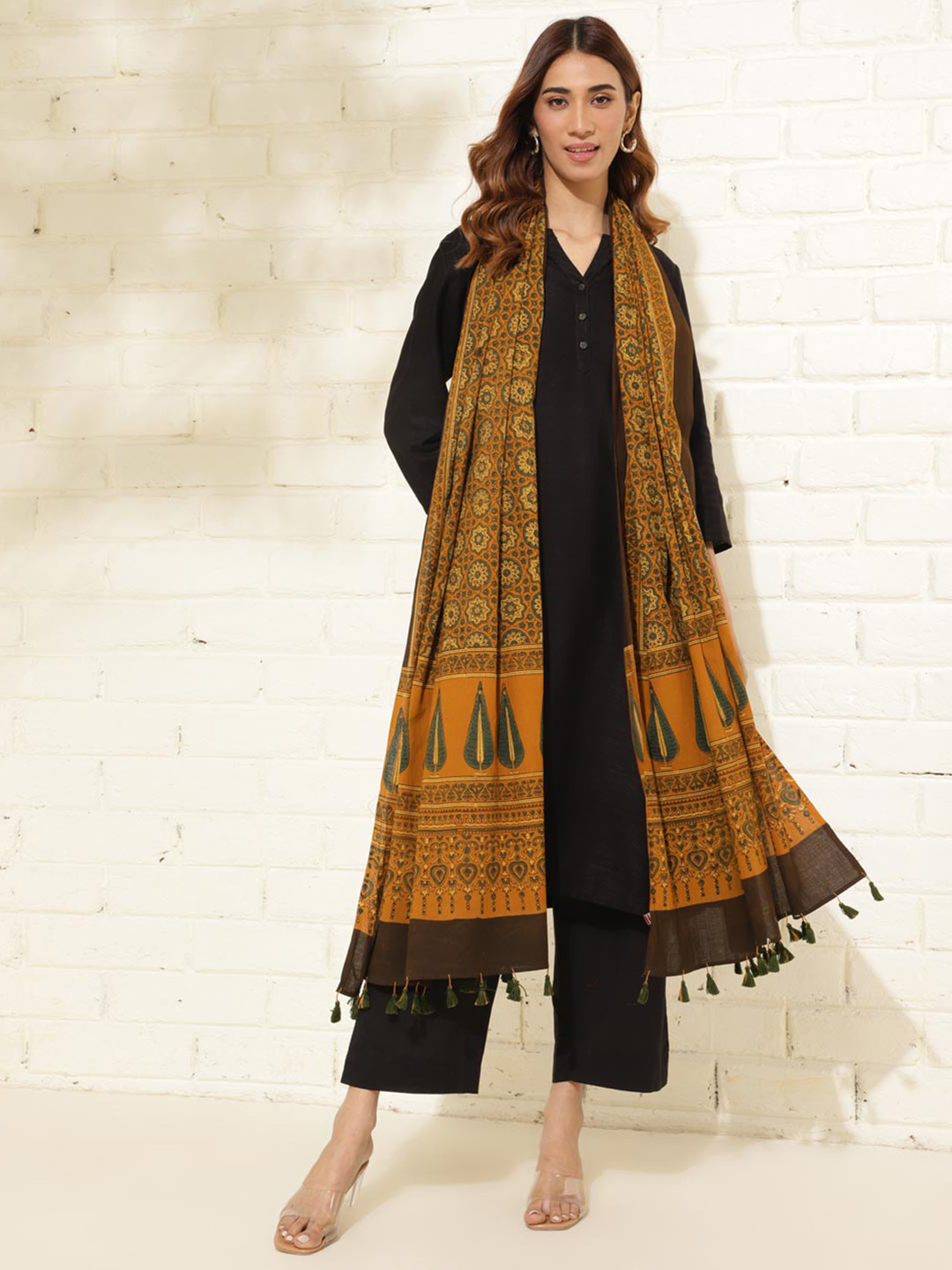 

Fabindia Ethnic Motifs Ajrakh Printed Dupatta, Mustard