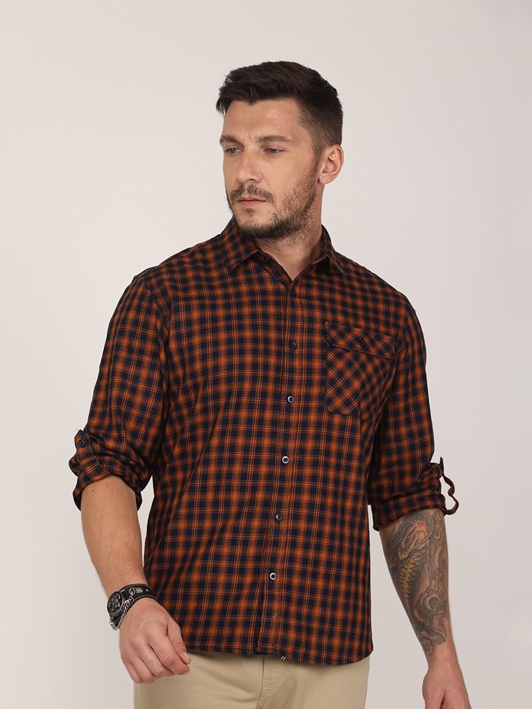 

Monterrey SF Tartan Checks Checked Relaxed Cotton Casual Shirt, Brown