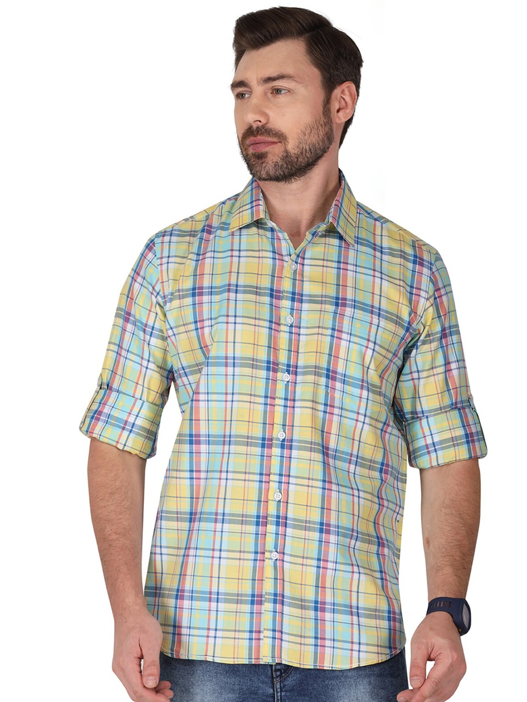 

Monterrey SF Tartan Checks Checked Relaxed Cotton Casual Shirt, Yellow