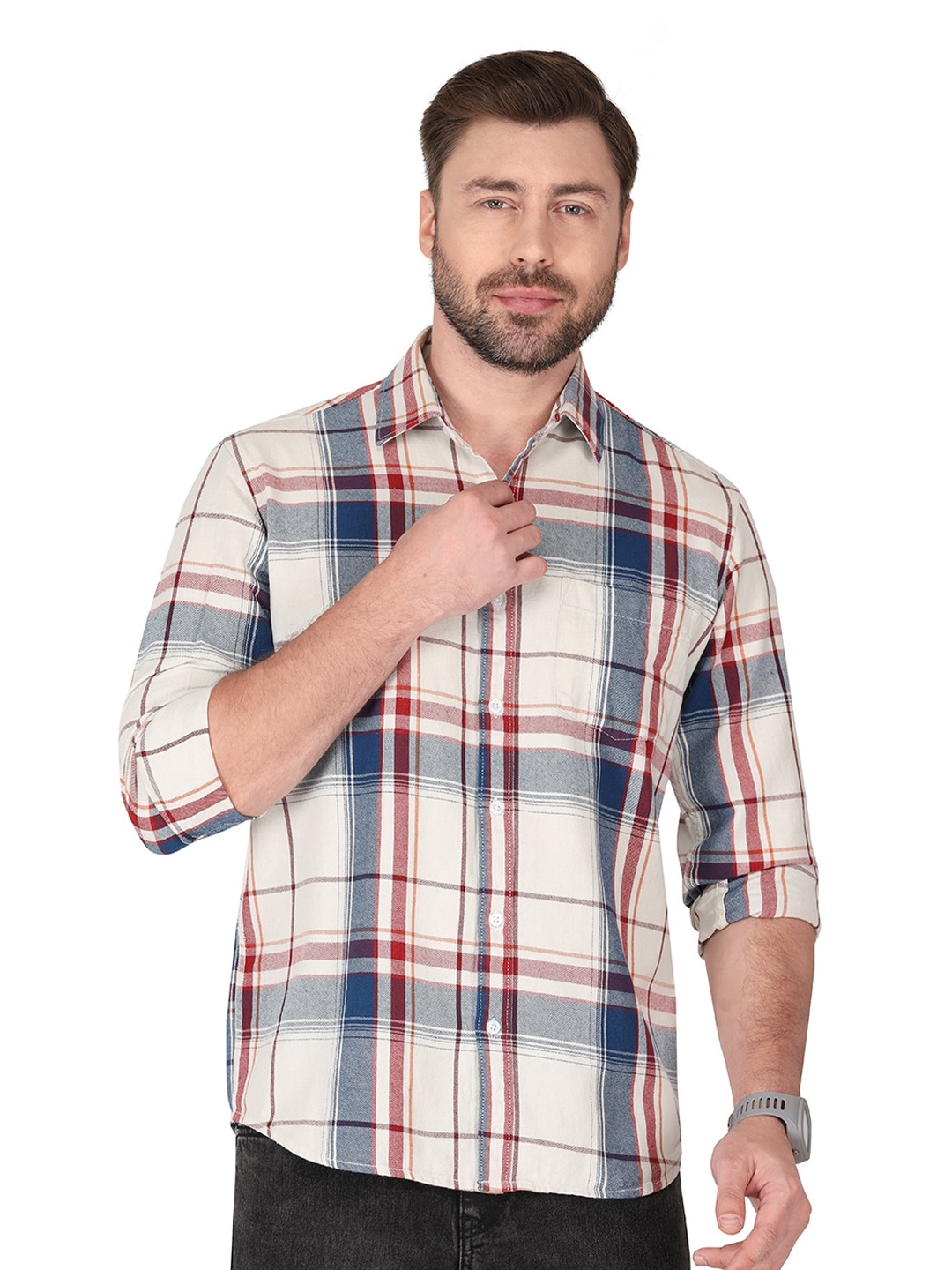 

Monterrey SF Tartan Checks Checked Relaxed Cotton Casual Shirt, Beige