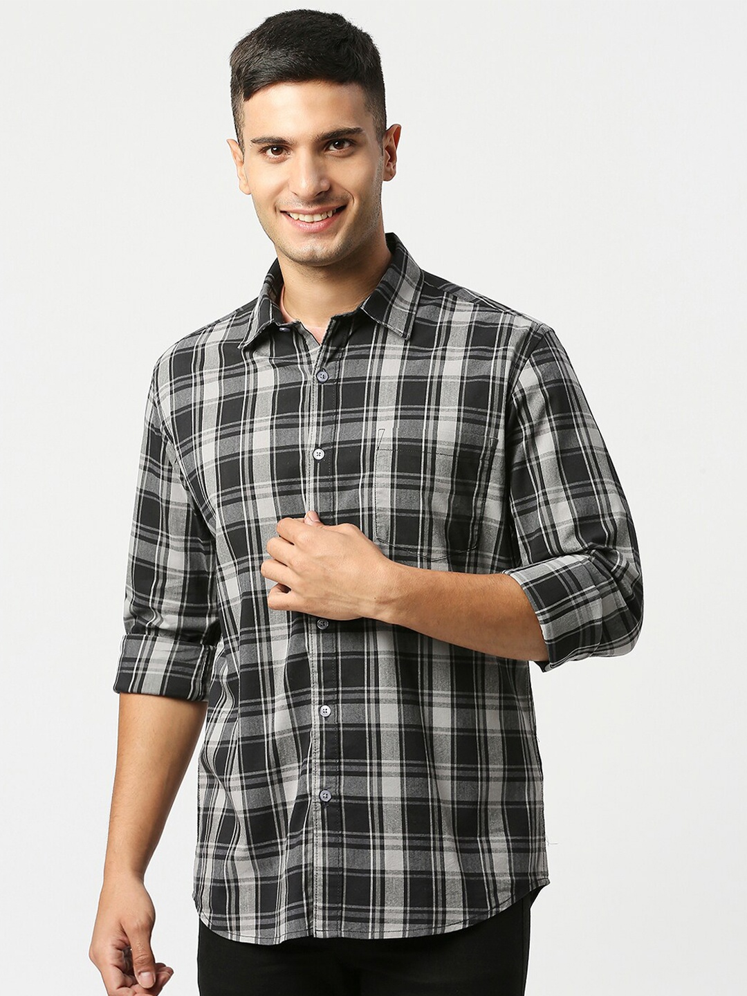 

Monterrey SF Relaxed Fit Tartan Checked Spread Collar Cotton Casual Shirt, Black