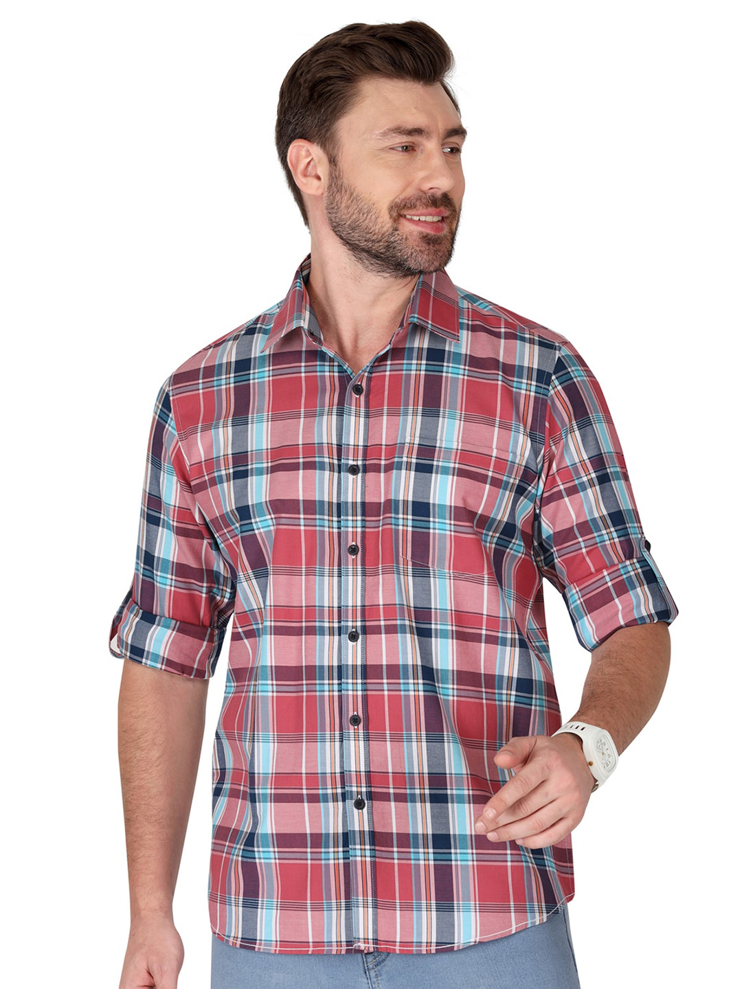 

Monterrey SF Tartan Checks Checked Relaxed Cotton Casual Shirt, Pink