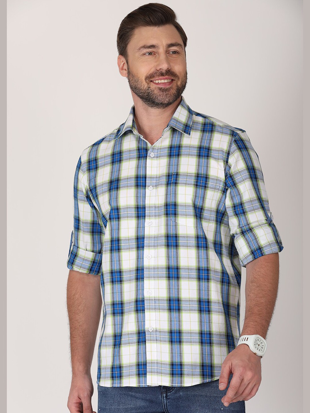 

Monterrey SF Tartan Checks Checked Relaxed Cotton Casual Shirt, White