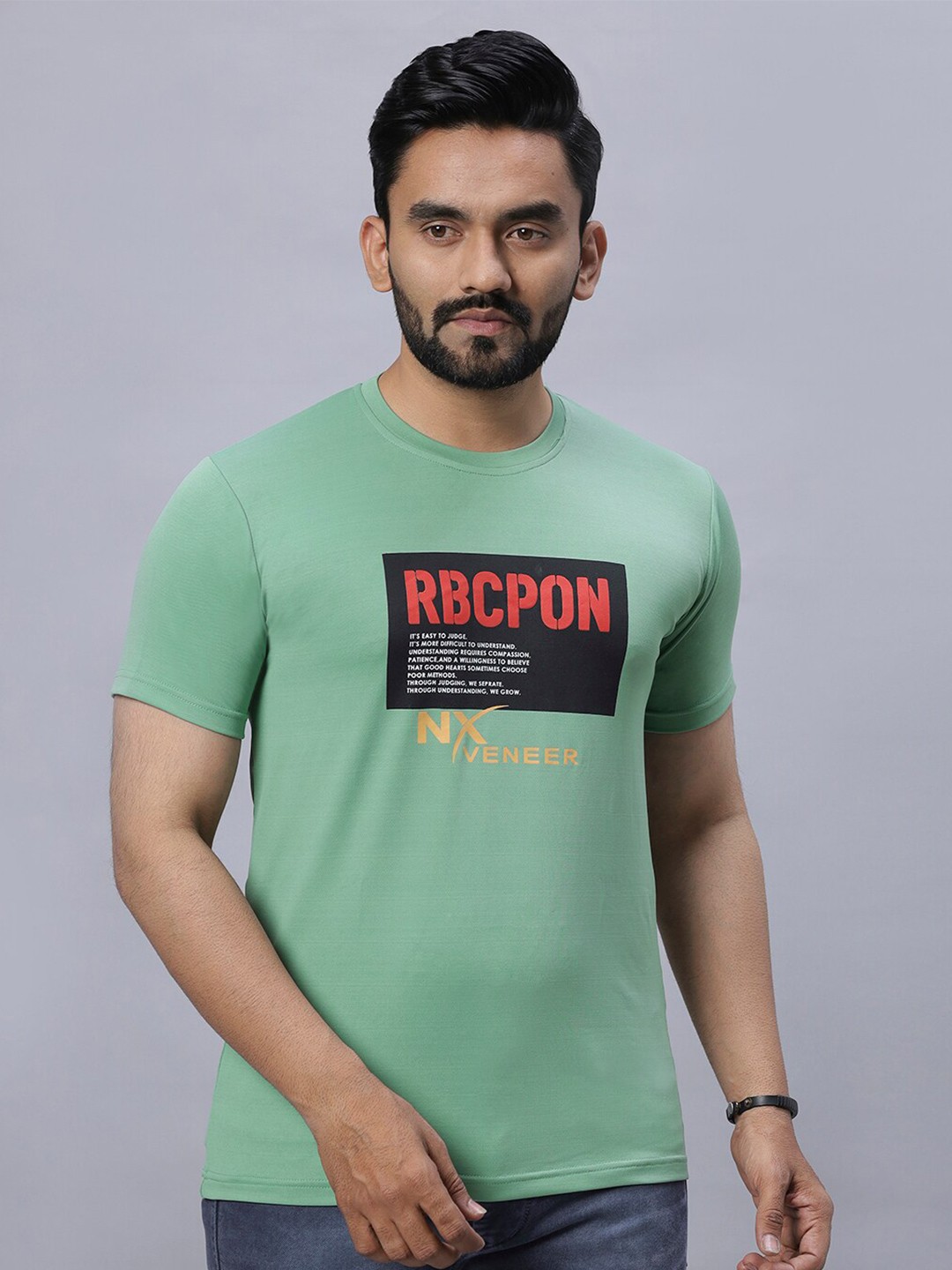 

N AND J Typography Printed Cotton T-shirt, Green