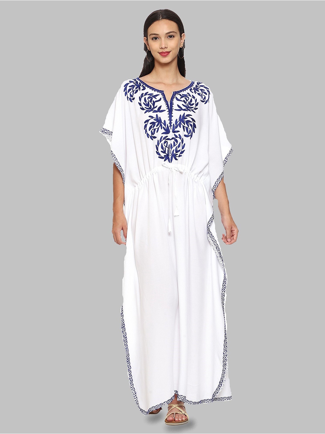 

CRAFTBAZAR Notch Neck Flared Sleeves Maxi Dress, White