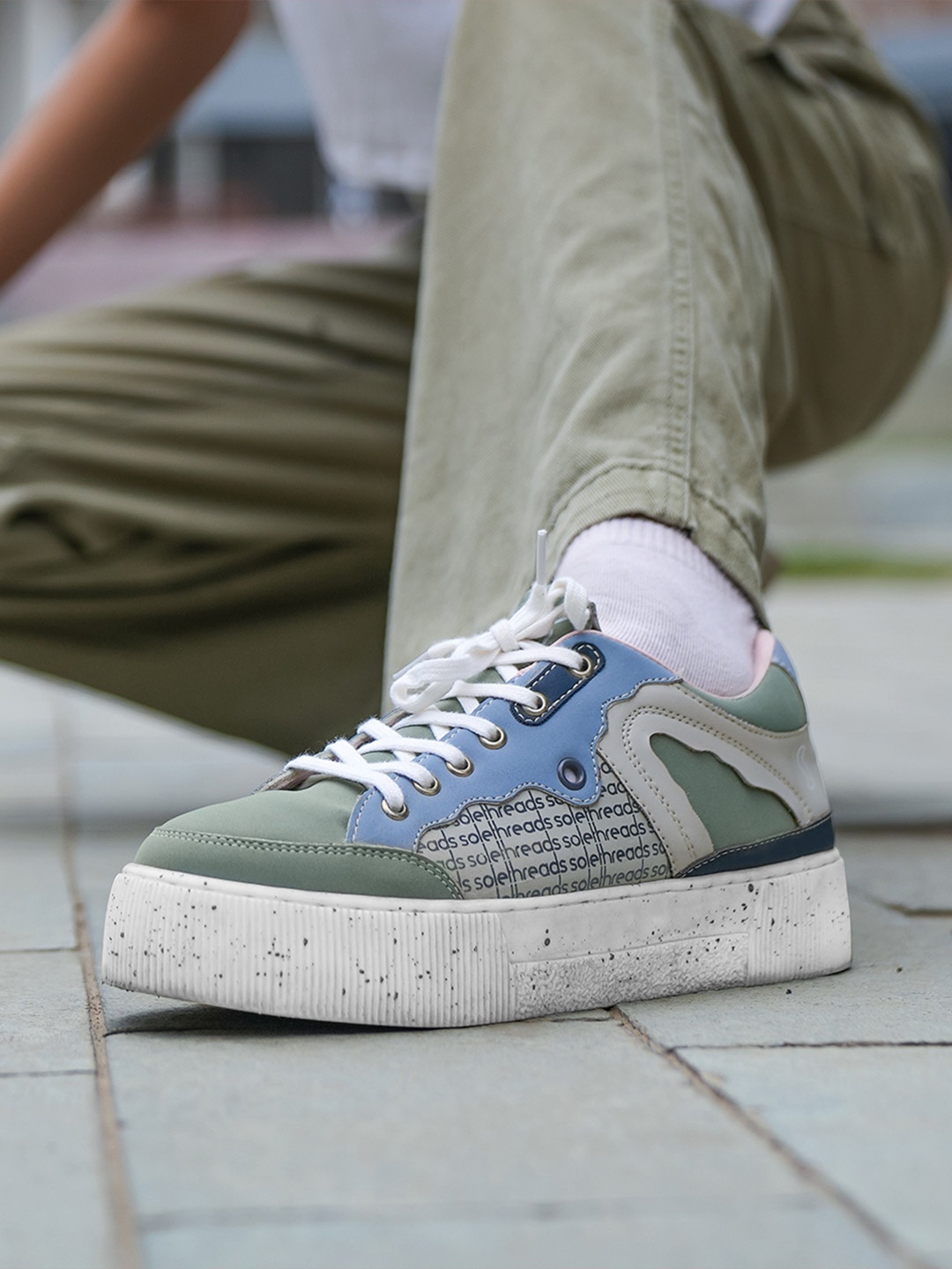

Solethreads Women Colourblocked PU Sneakers, Olive