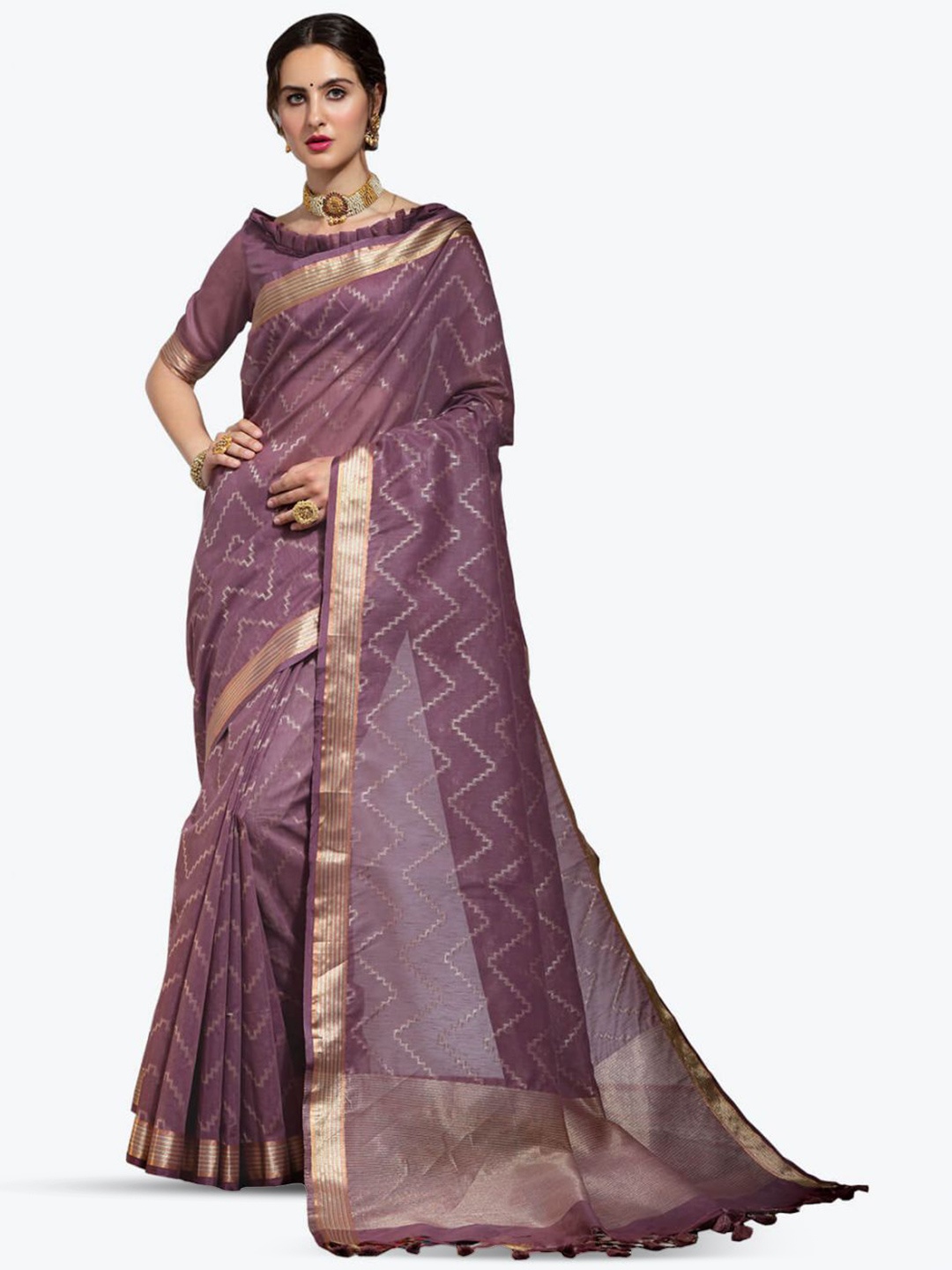 

Kasak Geometric Woven Design Zari Banarasi Saree, Purple