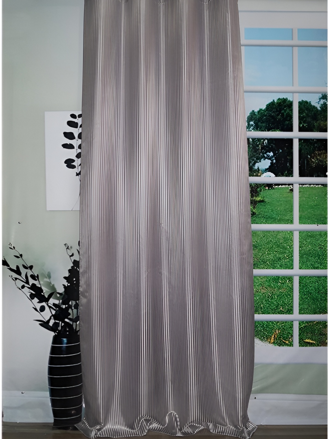 

Lushomes Grey Striped Black Out Door Curtain