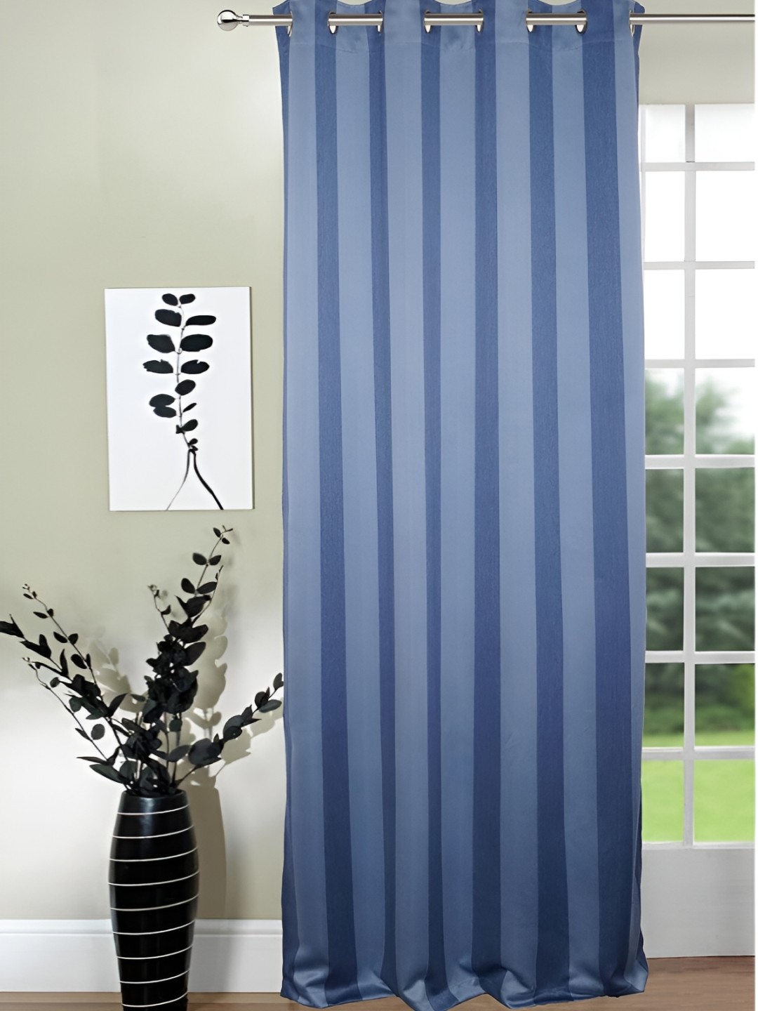 

Lushomes Blue & Navy Blue Striped Black Out Door Curtain