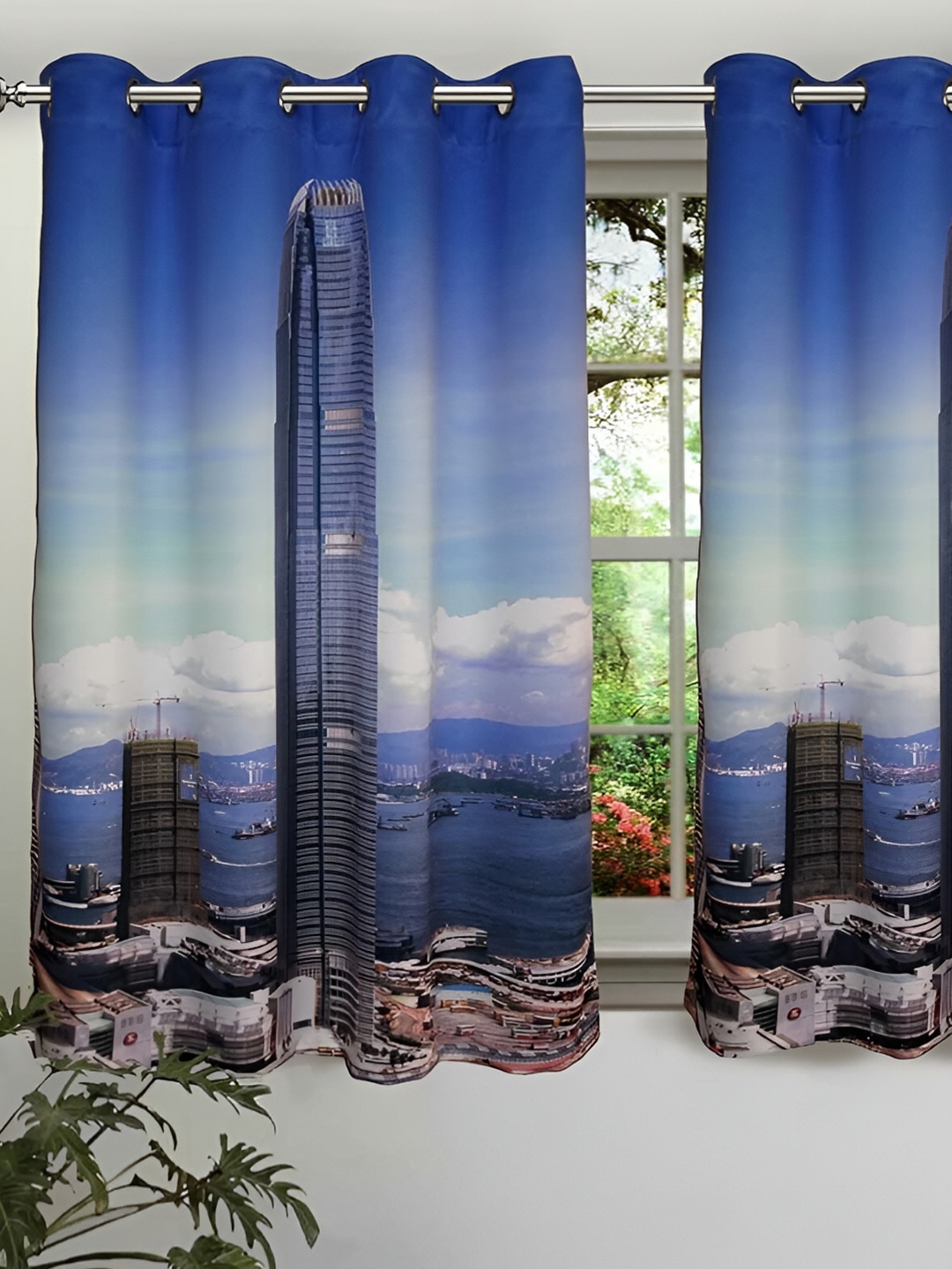 

Lushomes Blue & White Black Out Window Curtain