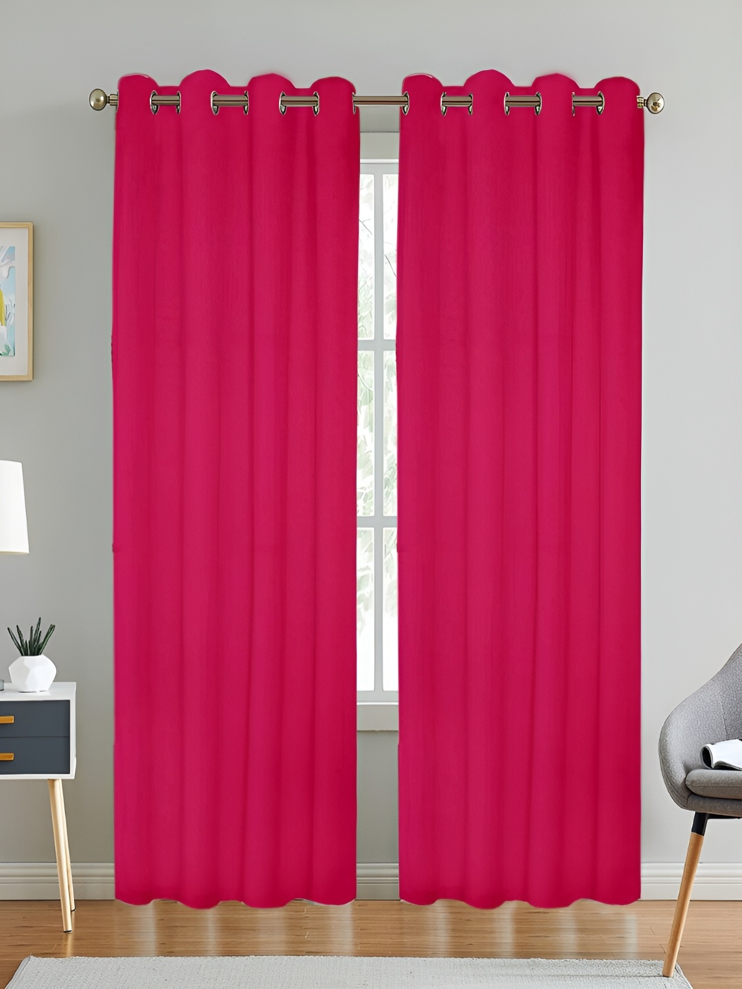 

Lushomes Red 2 Pieces Black Out Window Curtains