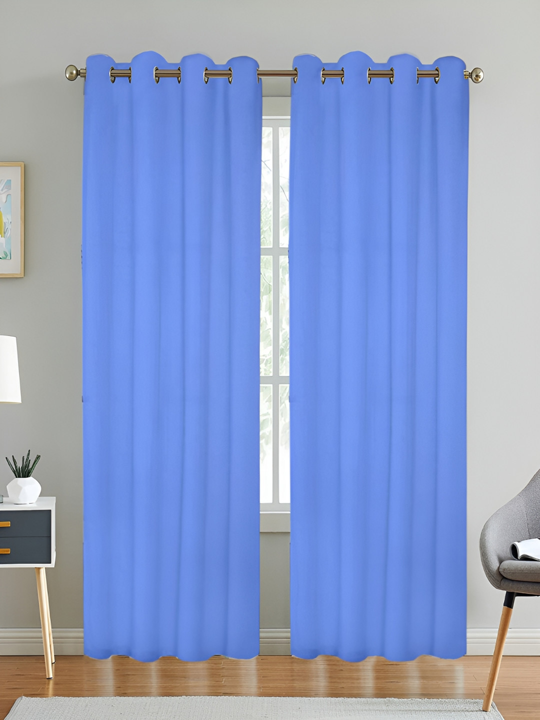

Lushomes Blue 2 Pieces Black Out Window Curtains