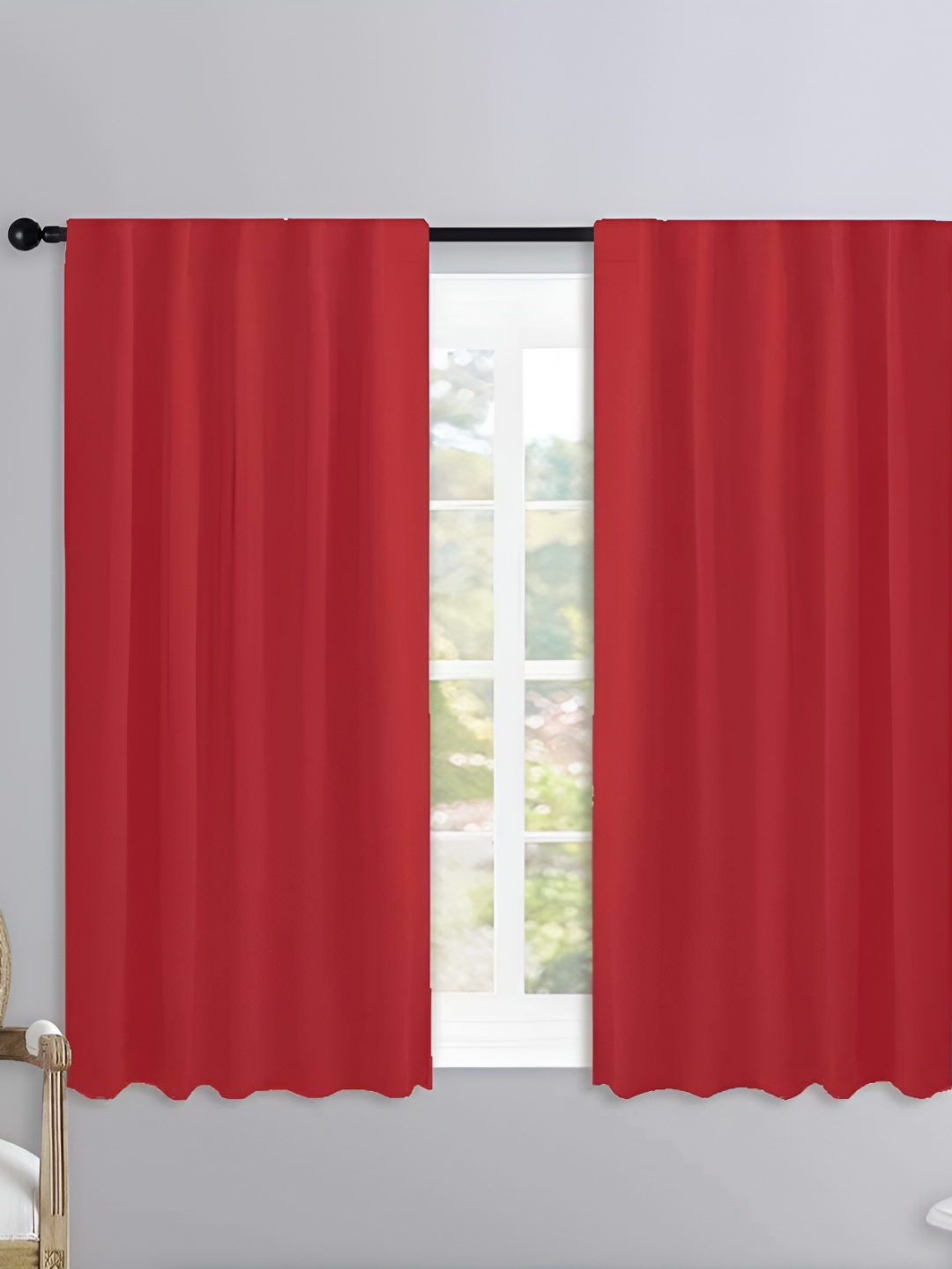 

Lushomes Red 2 Pieces Eyelet Cotton Black Out Window Curtains