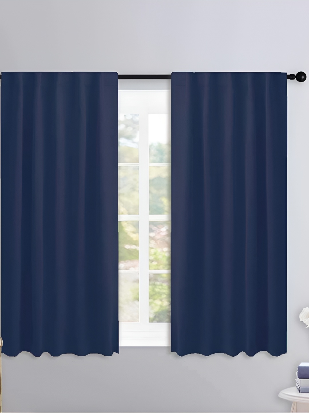 

Lushomes Navy Blue 2 Pieces Black Out Cotton Window Curtains