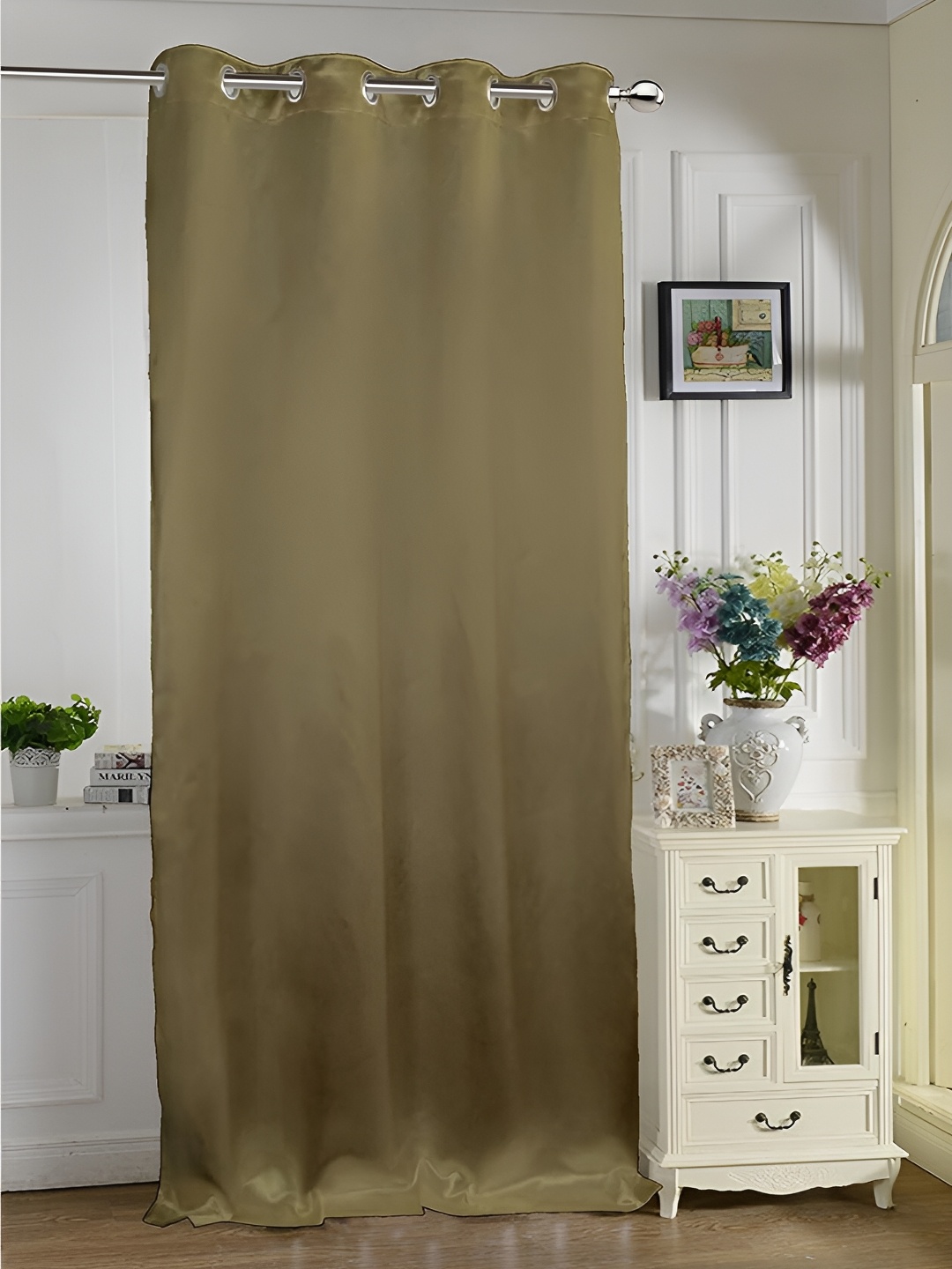 

Lushomes Brown 2 Pieces Black Out Satin Window Curtains