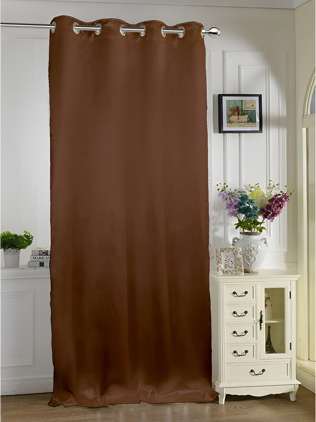 

Lushomes Brown Eyelet Black Out Satin Door Curtain