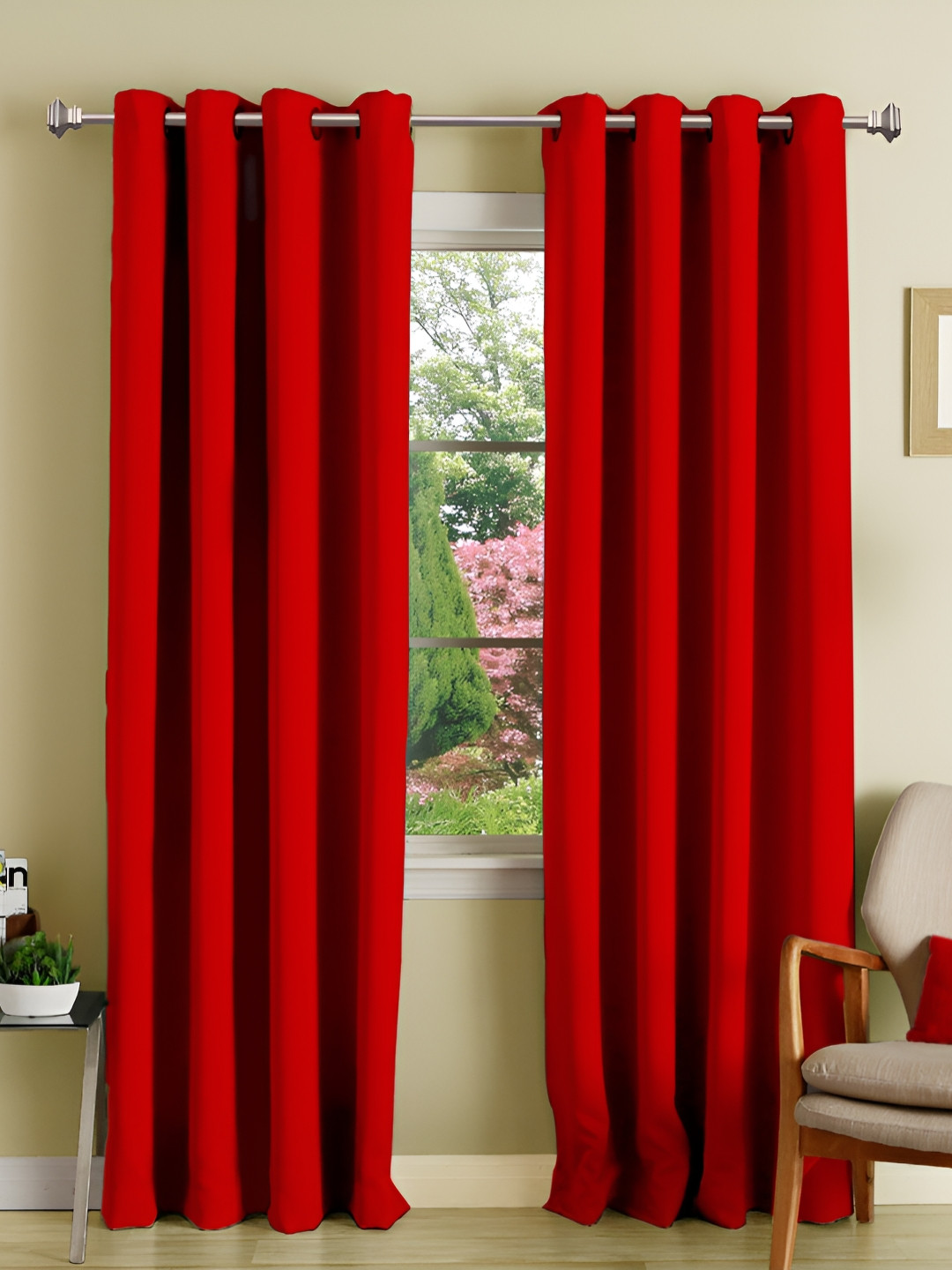 

Lushomes Red 2 Pieces Black Out Window Curtains