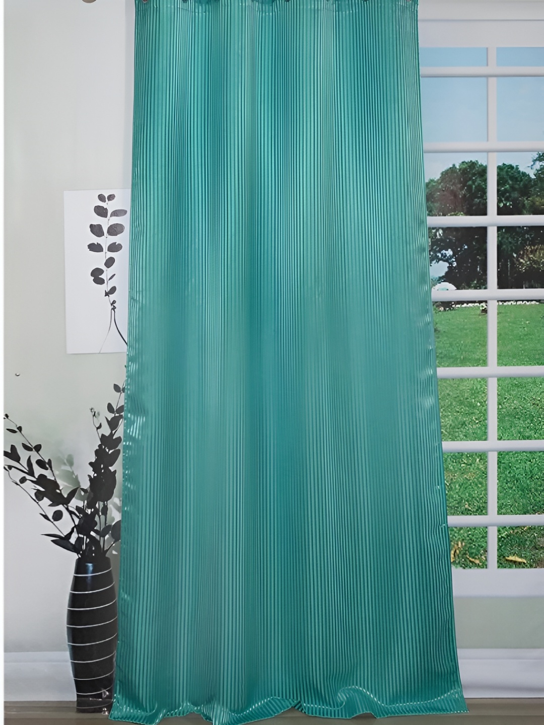 

Lushomes Green Striped Black Out Door Curtain