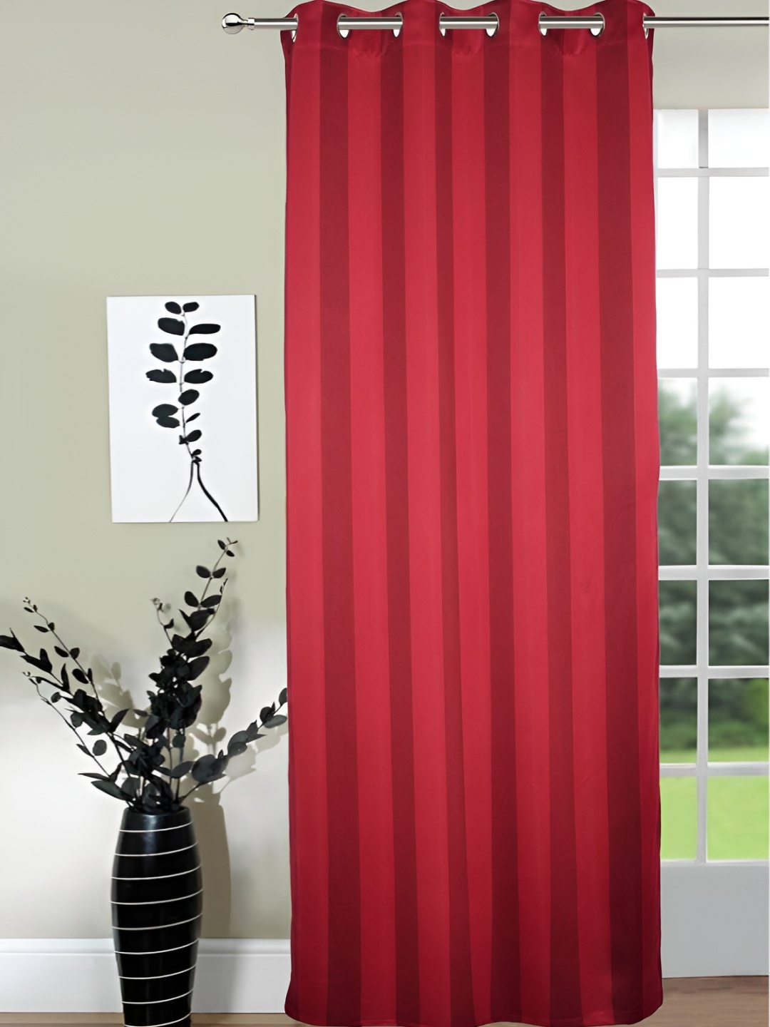 

Lushomes Maroon 2 Pieces Striped Black Out Window Curtains