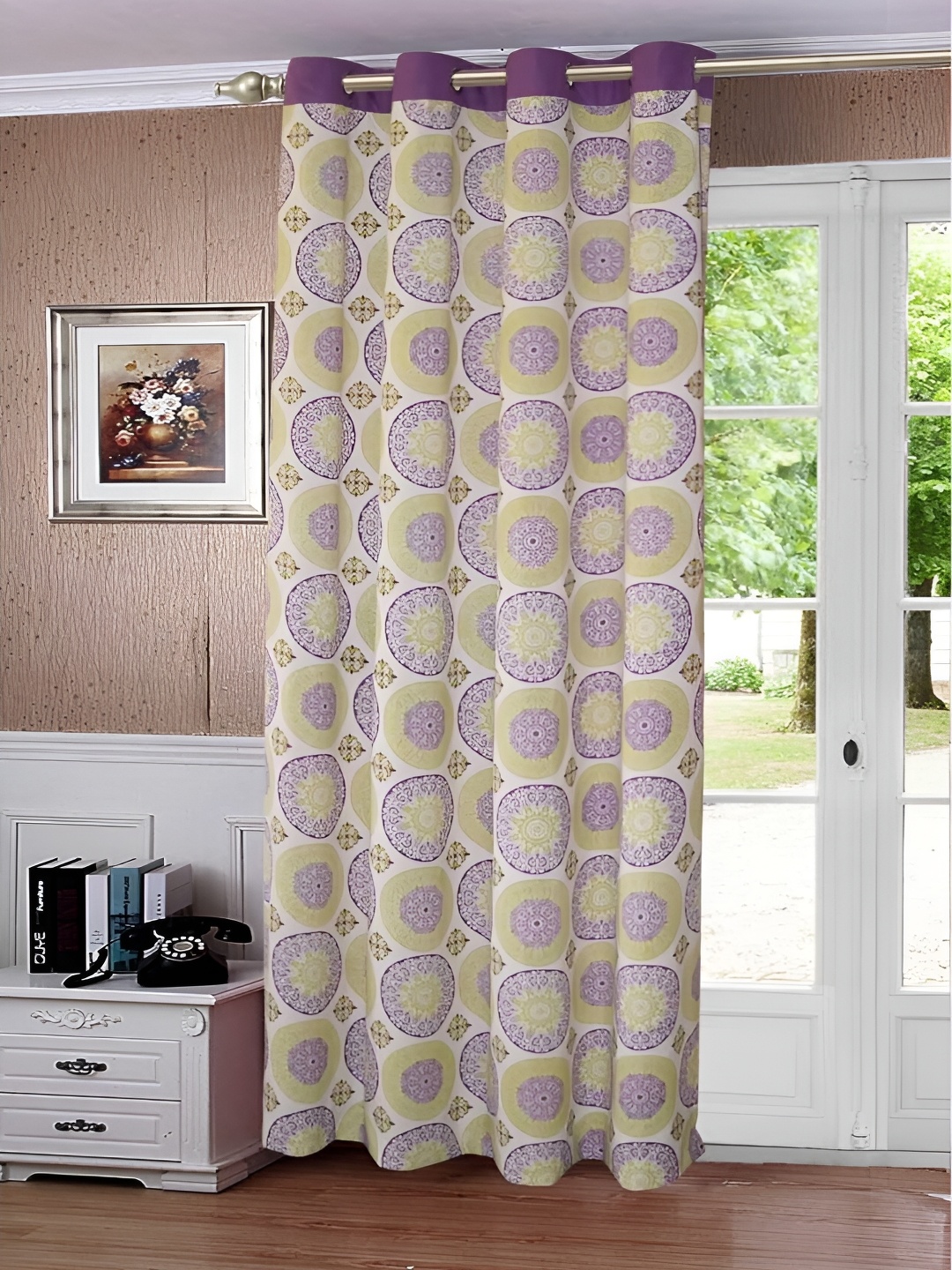 

Lushomes White & Green Ethnic Motifs Black Out Door Curtain