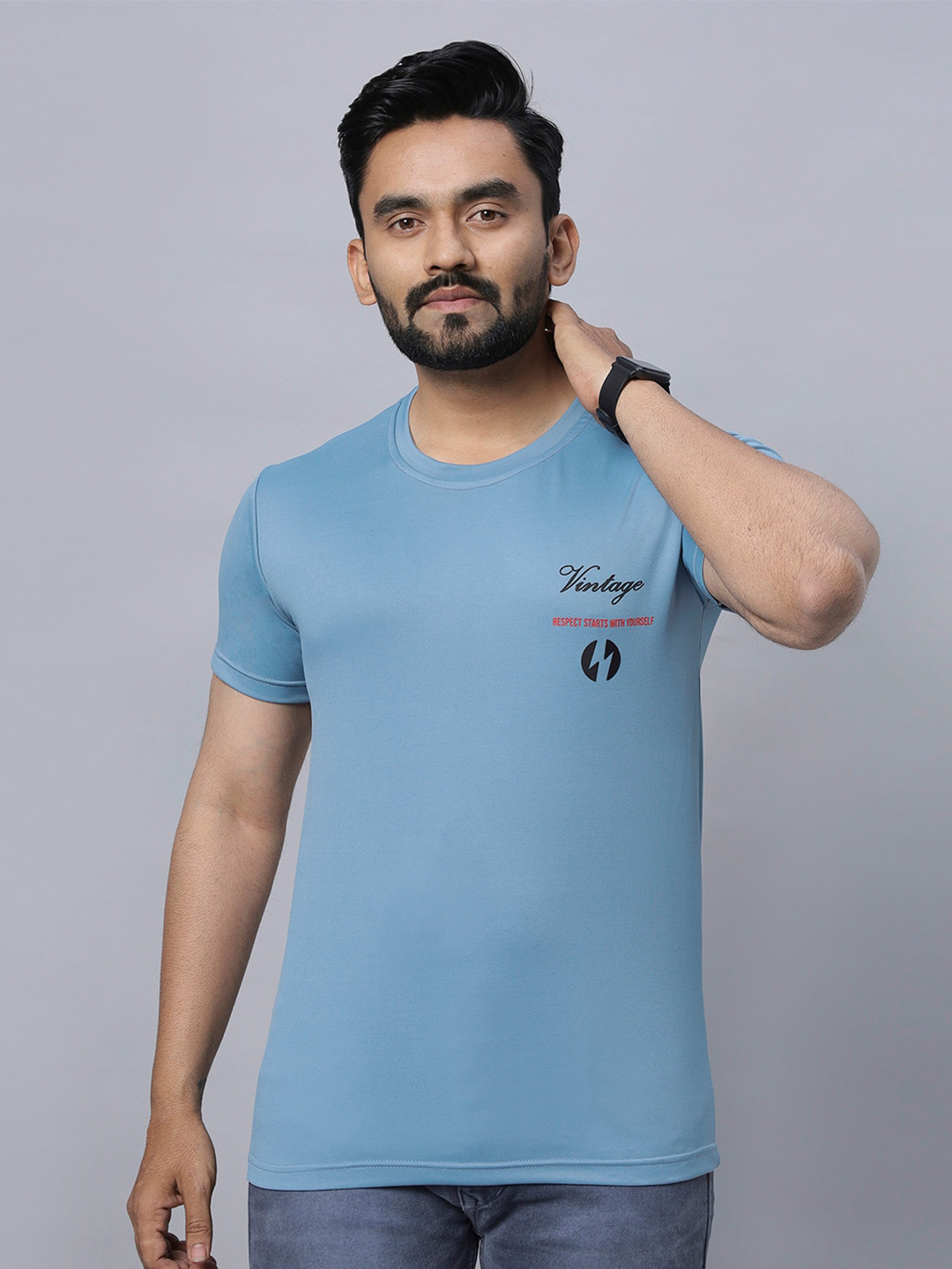 

N AND J Looper Round Neck Short Sleeves Cotton T shirt, Grey