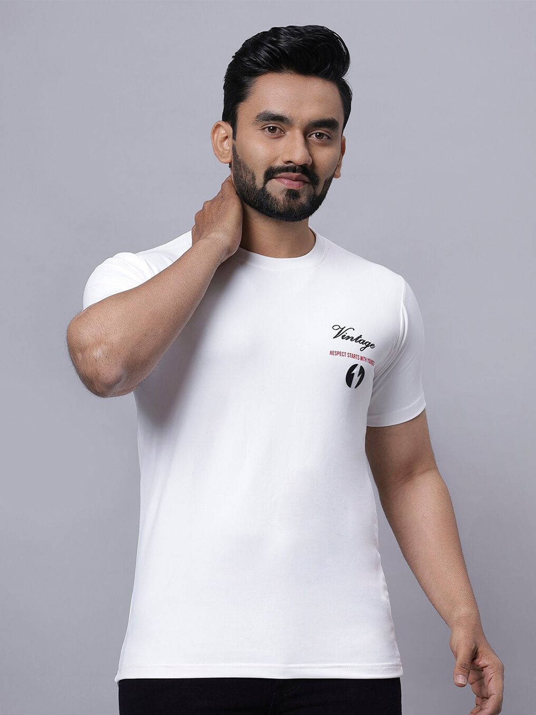 

N AND J Round Neck Short Sleeves Cotton T-shirt, White