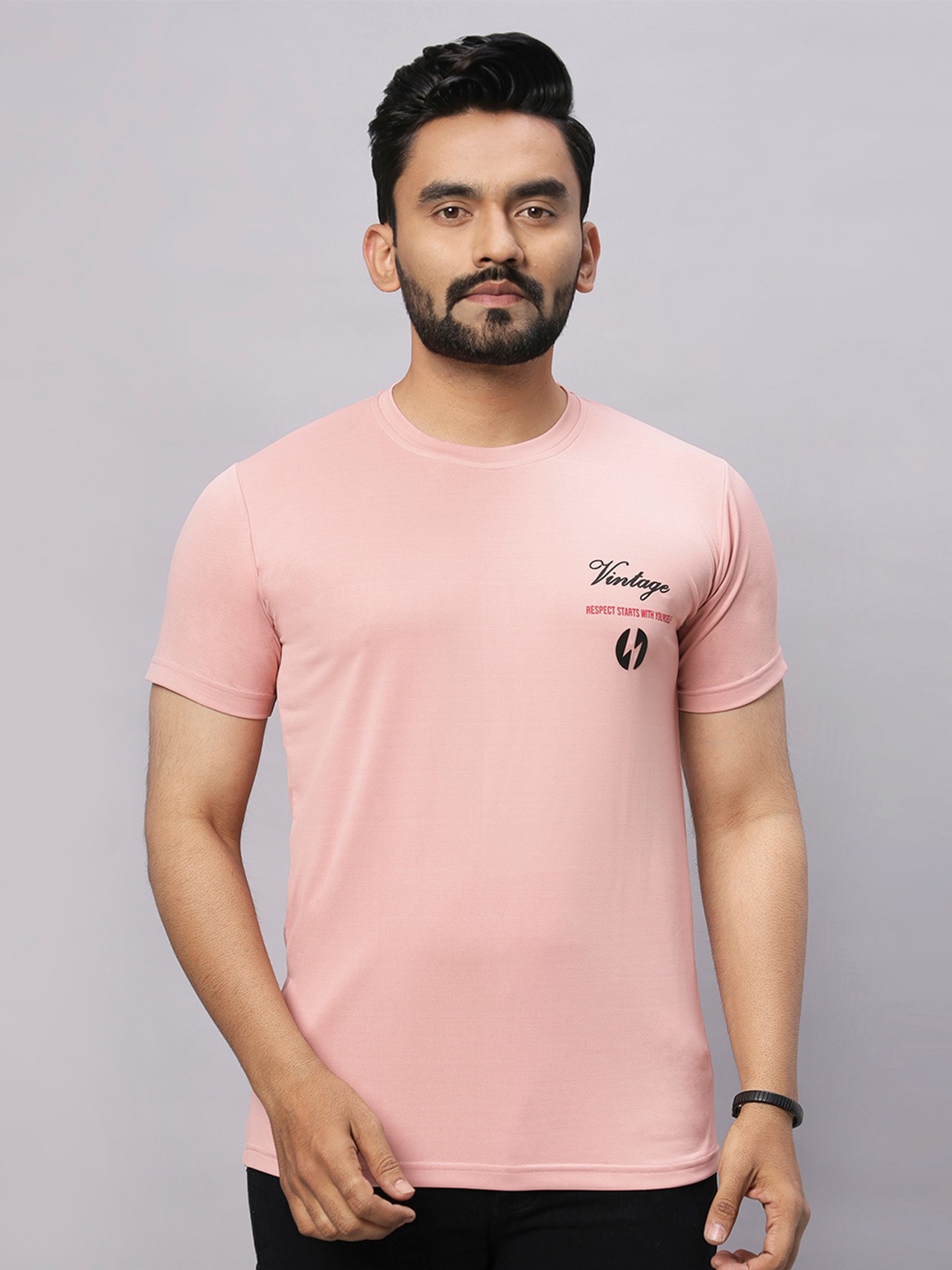 

N AND J Typography Printed Round Neck Cotton Casual T-shirt, Peach