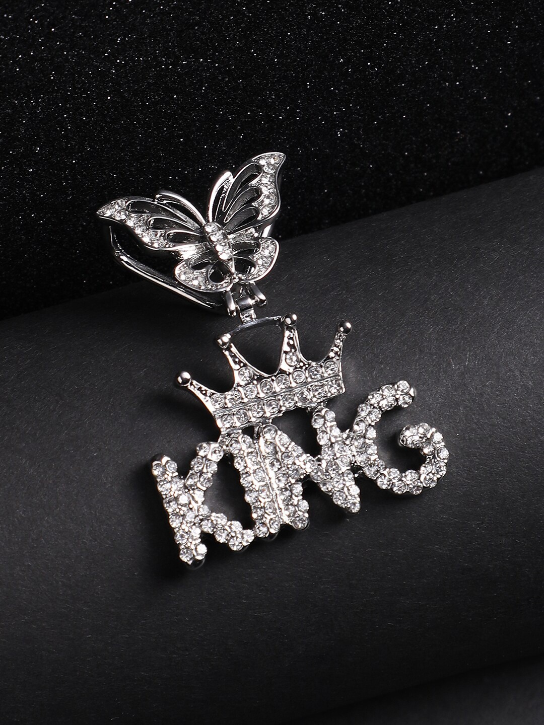 

French Accent Silver-Plated Embellished King-Shaped Pendant With Chain