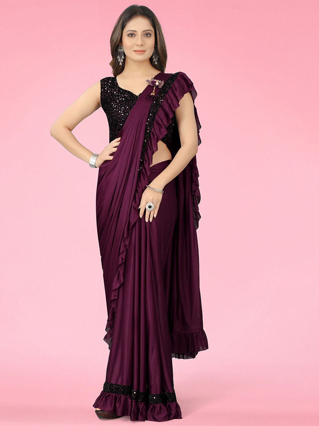 

Dhyey Fashion Embellished Ready to Wear Saree, Purple