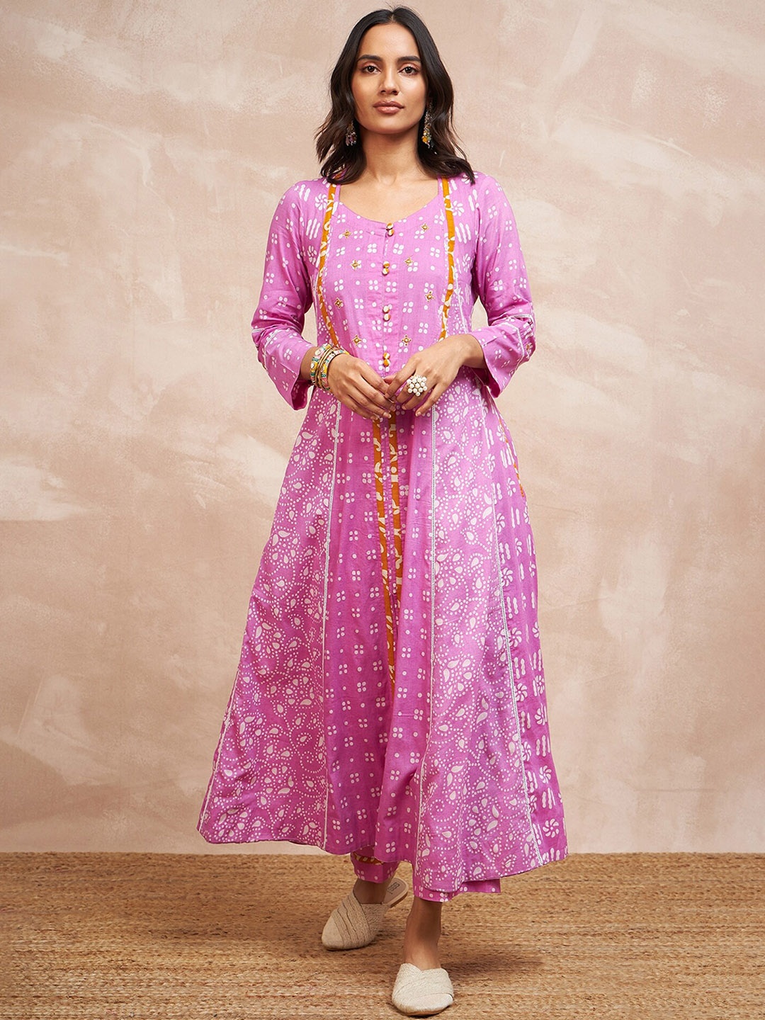 

STADO Printed A-Line Kurta with Trousers, Pink