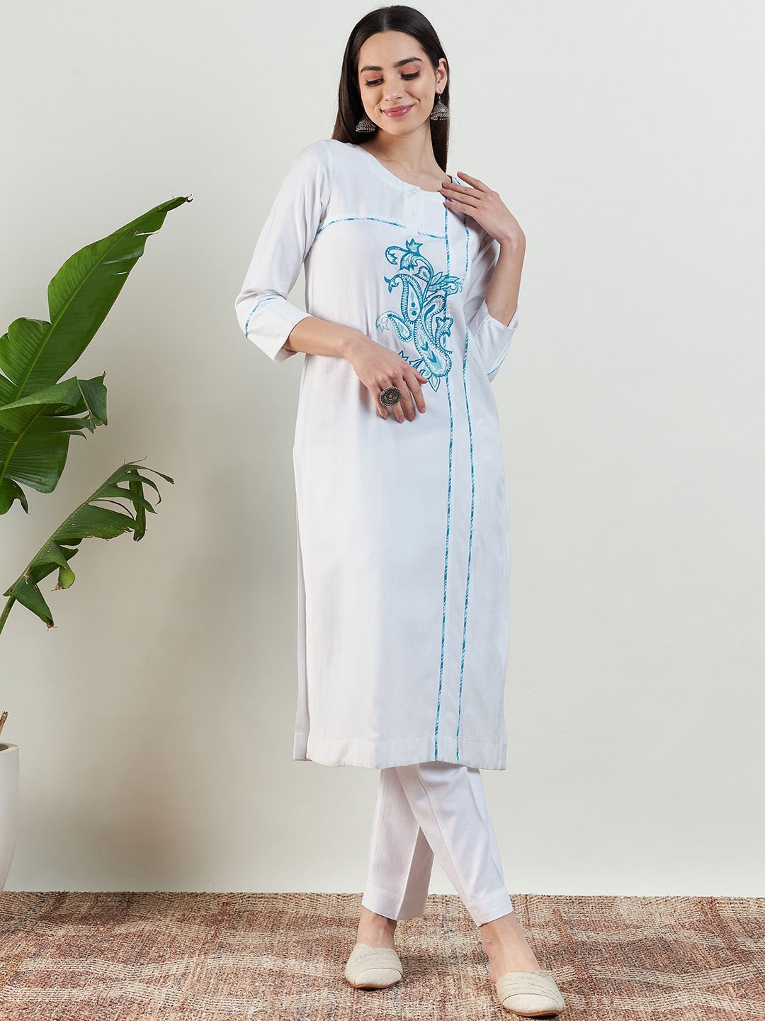 

STADO Paisley Printed Straight Organic Cotton Kurta with Trousers, White