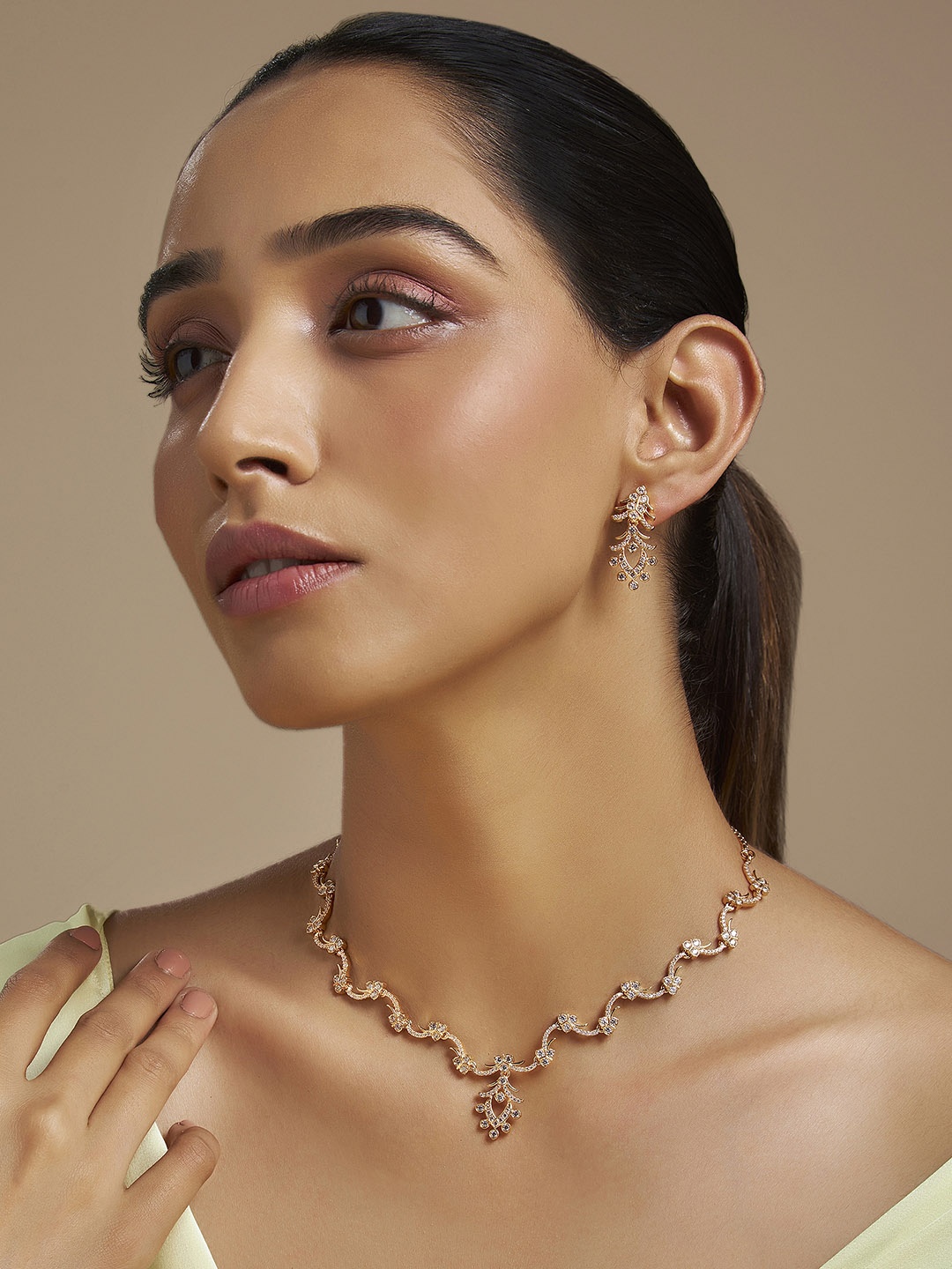 

Kushal's Fashion Jewellery Gold Plated Cubic Zirconia Studded Jewellery Set