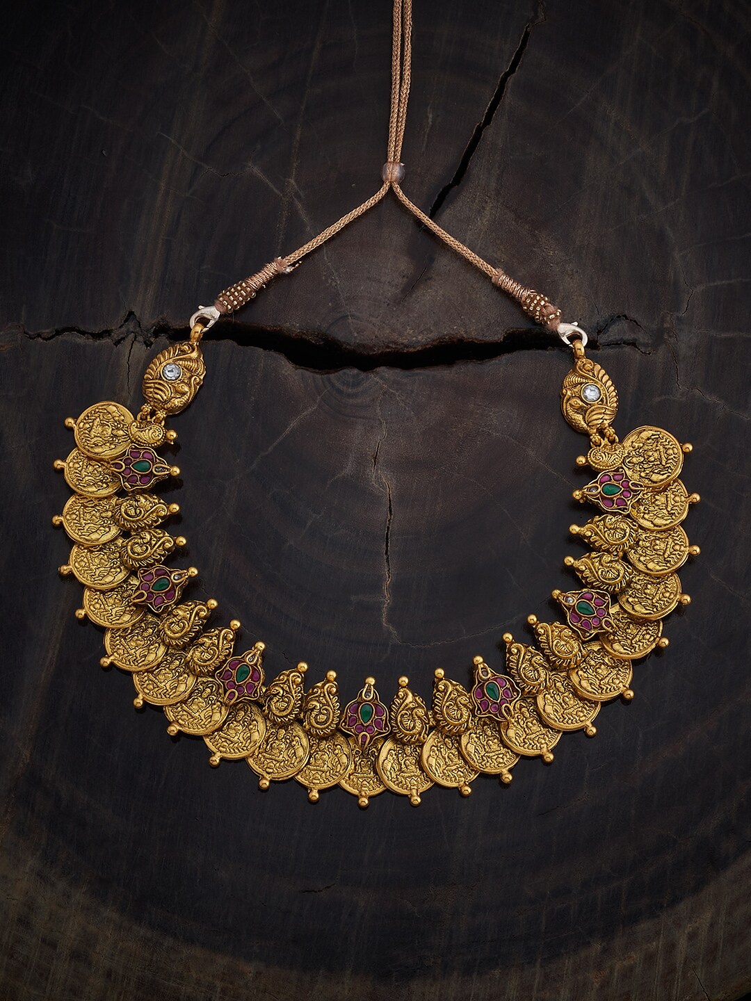 

Kushal's Fashion Jewellery 92.5 Pure Silver Gold-Plated Temple Necklace