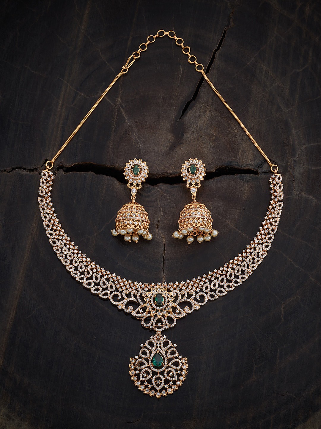 

Kushal's Fashion Jewellery Gold Plated CZ Studded Jewellery Set