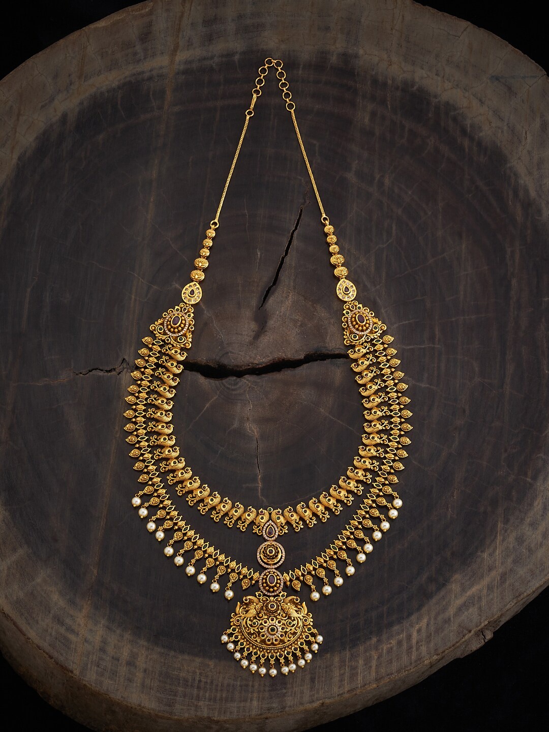

Kushal's Fashion Jewellery Gold-Plated Ruby Studded & Beaded Necklace