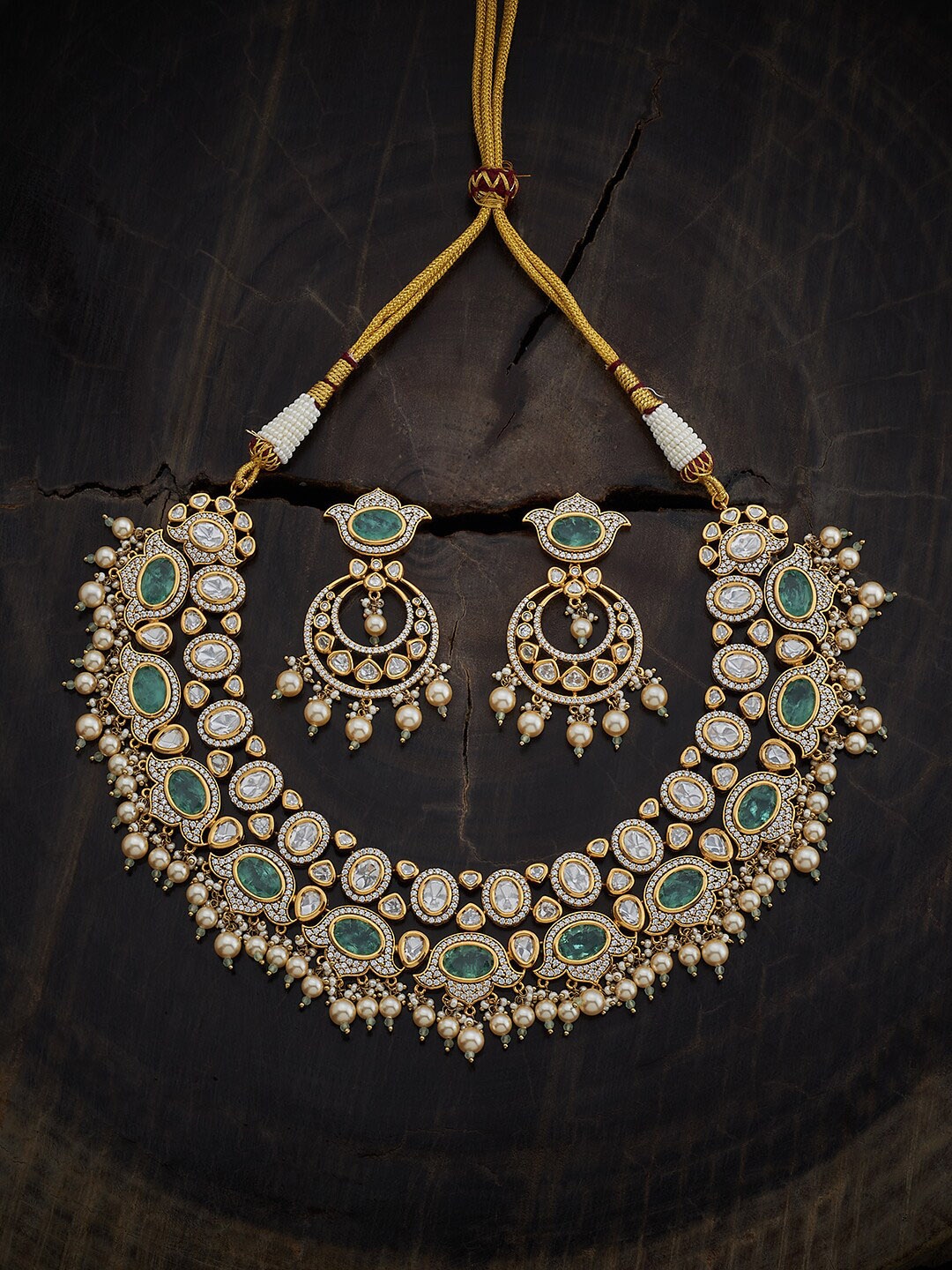 

Kushal's Fashion Jewellery Kundan Studded Necklace & Earrings, Gold