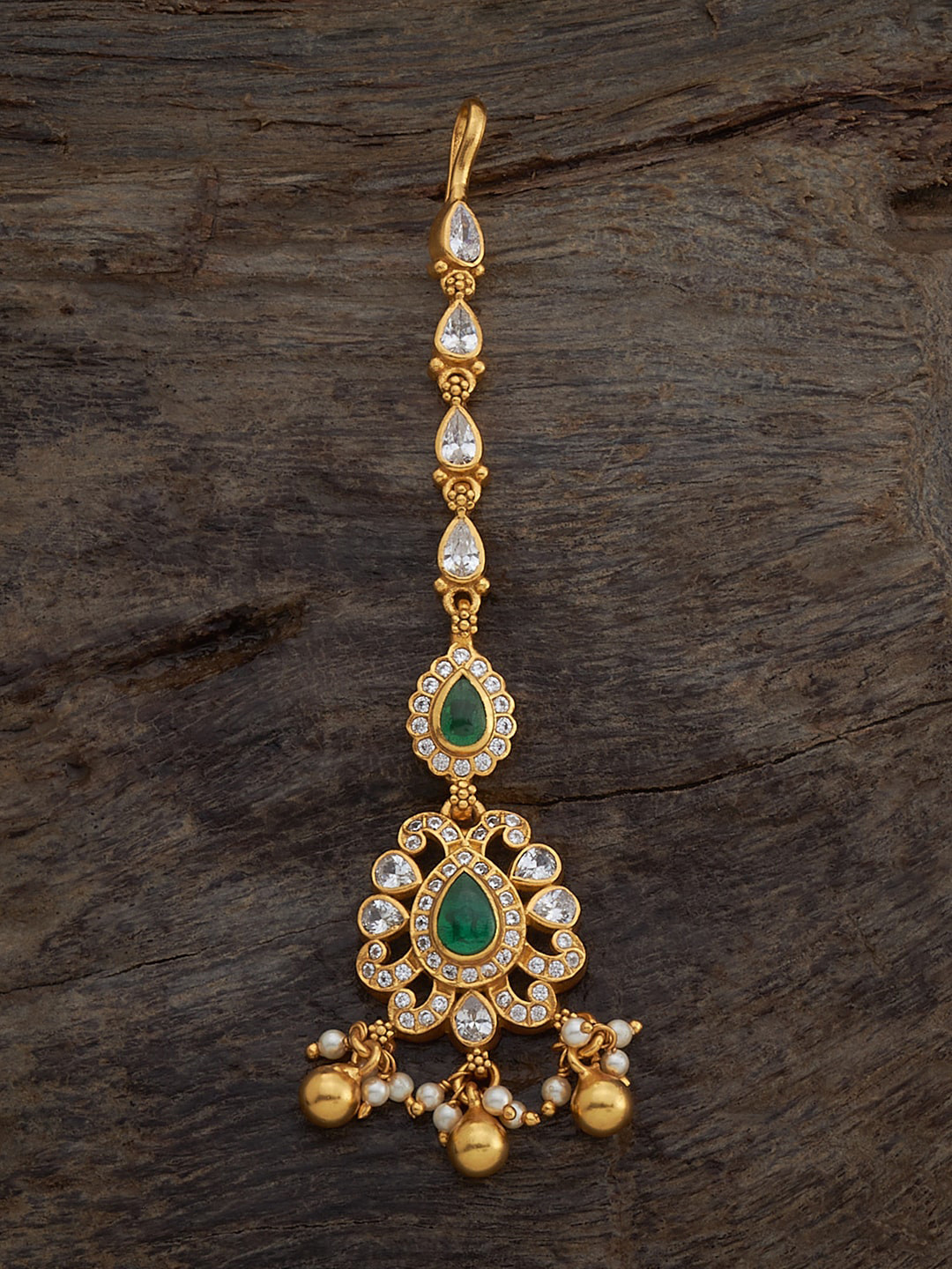 

Kushal's Fashion Jewellery 92.5 Pure Silver Gold-Plated Artificial Stones Maang Tikka