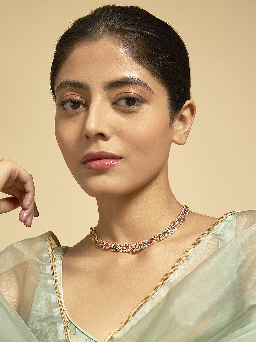 

Kushal's Fashion Jewellery Gold-Plated Cubic Zirconia Stoned Studded Copper Necklace