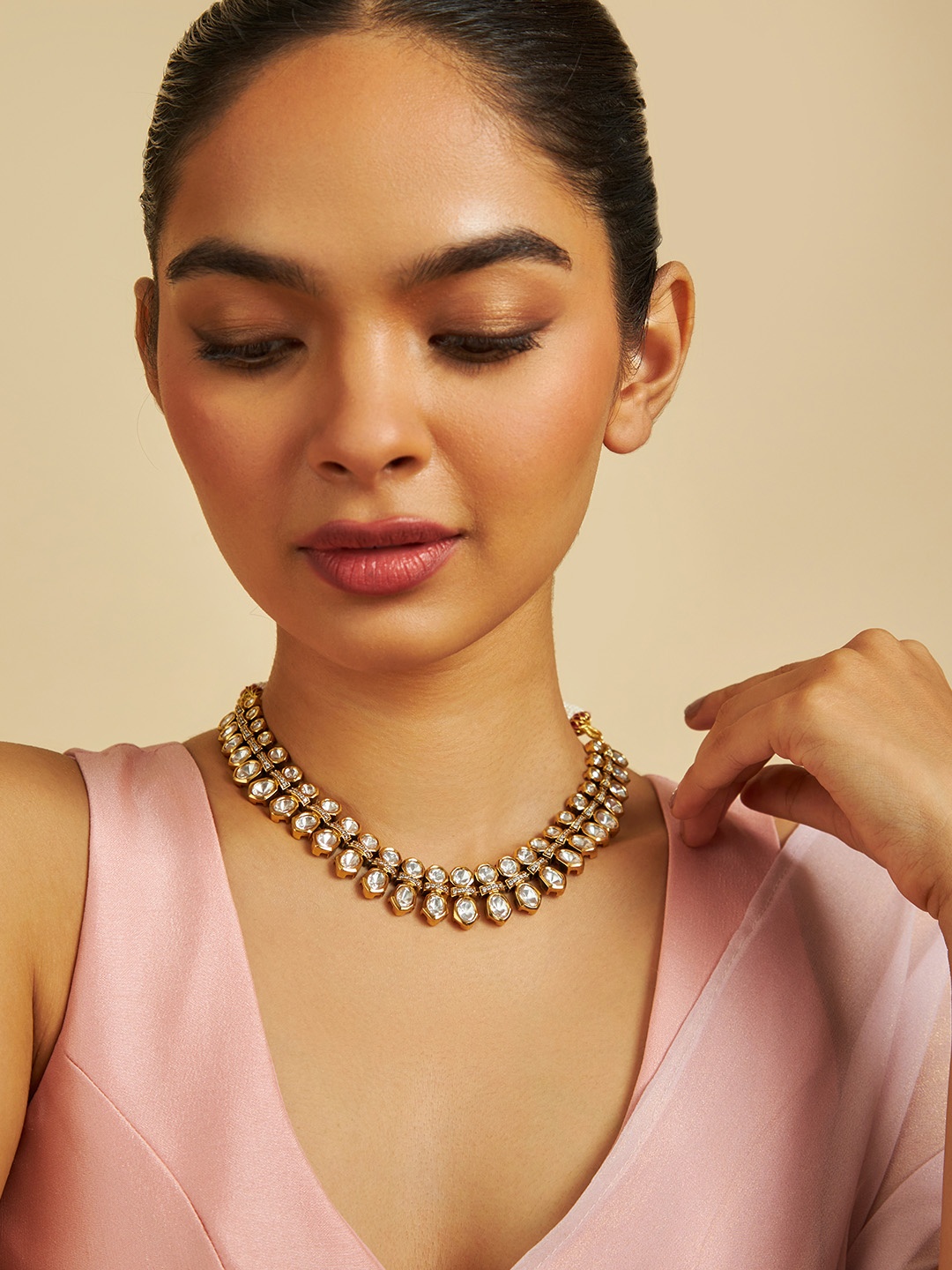 

Kushal's Fashion Jewellery Gold-Plated Kundan Necklace