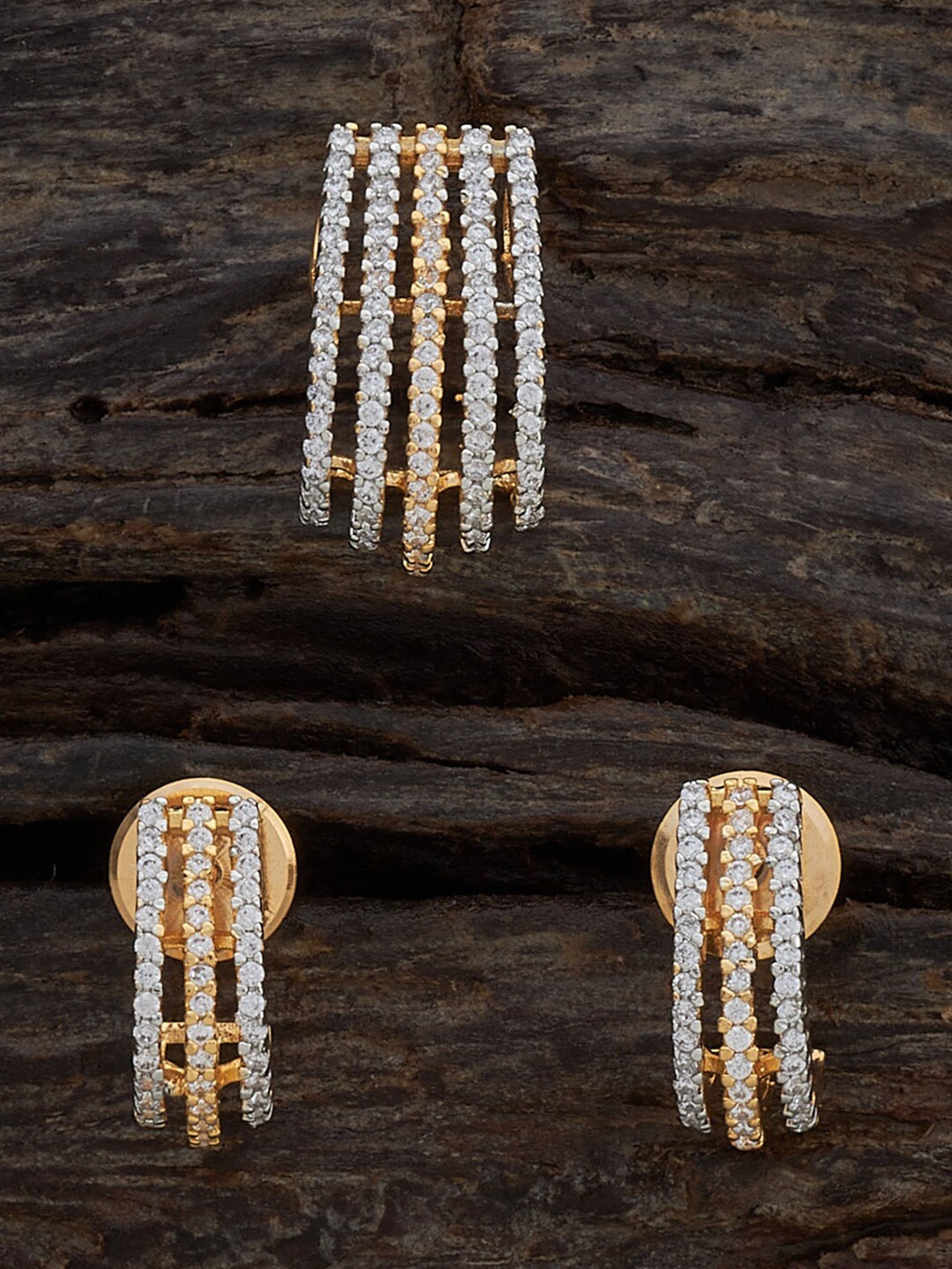 

Kushal's Fashion Jewellery Rhodium Plated CZ-Studded Pendant Set, Silver