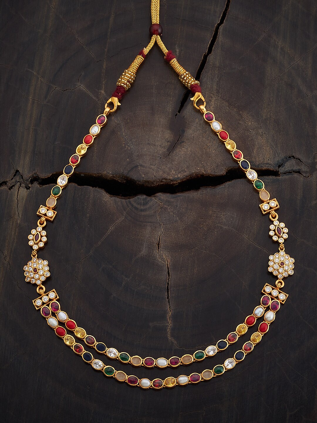 

Kushal's Fashion Jewellery Gold-Plated 92.5 Pure Silver Navaratna Necklace