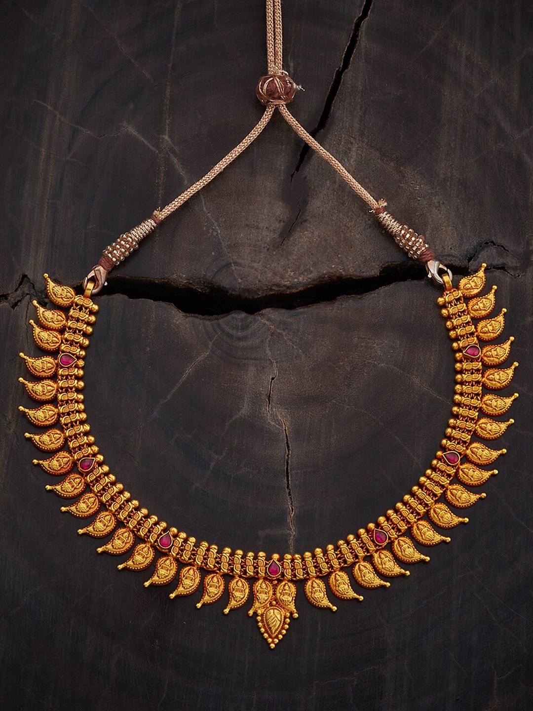 

Kushal's Fashion Jewellery 92.5 Pure Silver Gold-Plated Ruby Studded Necklace