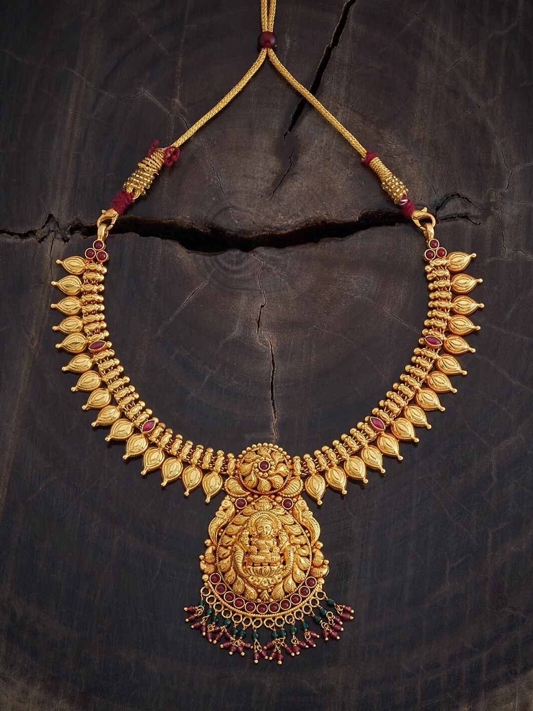 

Kushal's Fashion Jewellery Gold-Plated Stone Studded 92.5 Pure Silver Temple Necklace