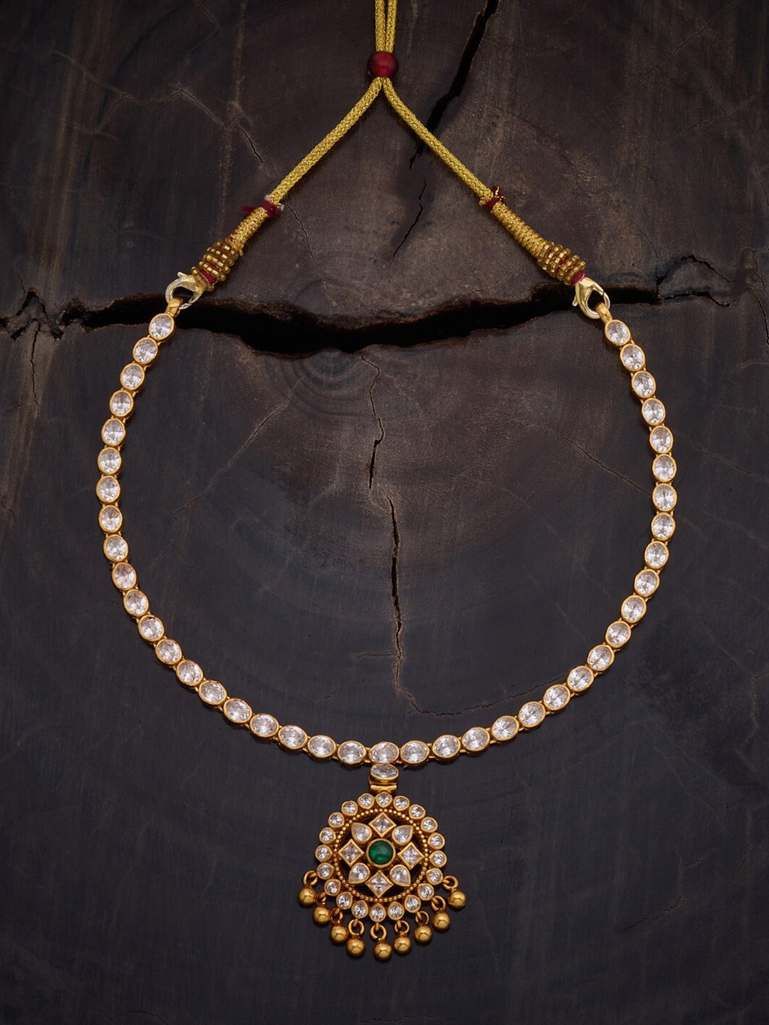 

Kushal's Fashion Jewellery Silver Gold-Plated Artificial Stones Studded Temple Necklace